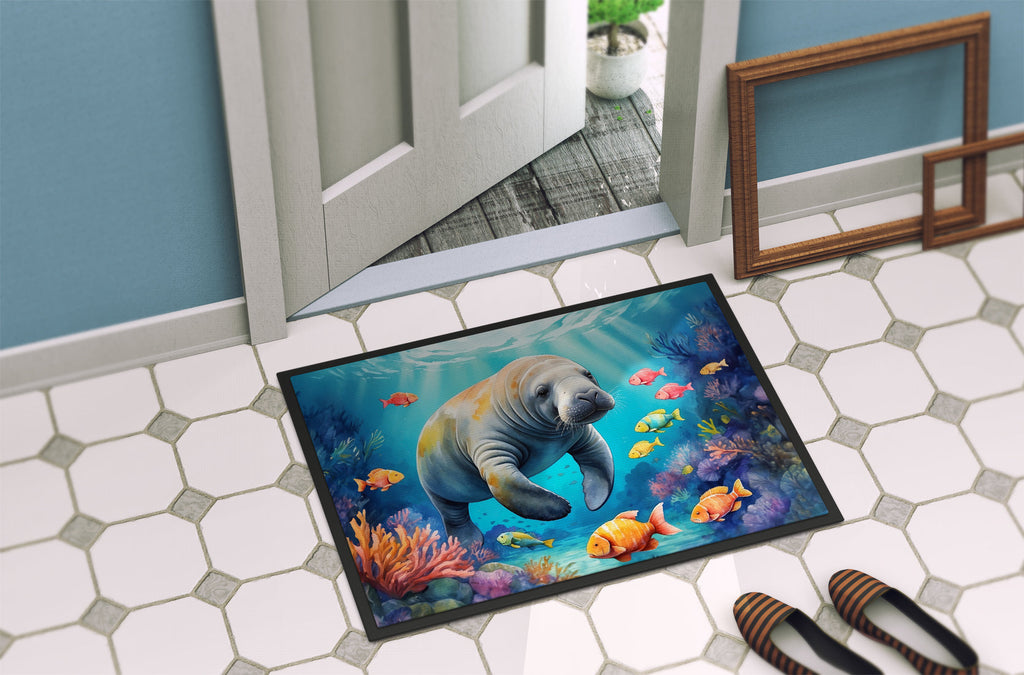 Summer Manatee Doormat Indoor Outdoor 24H X 36W Front Door Mat Rugs for Entryway, Non Slip Washable Low Pile,