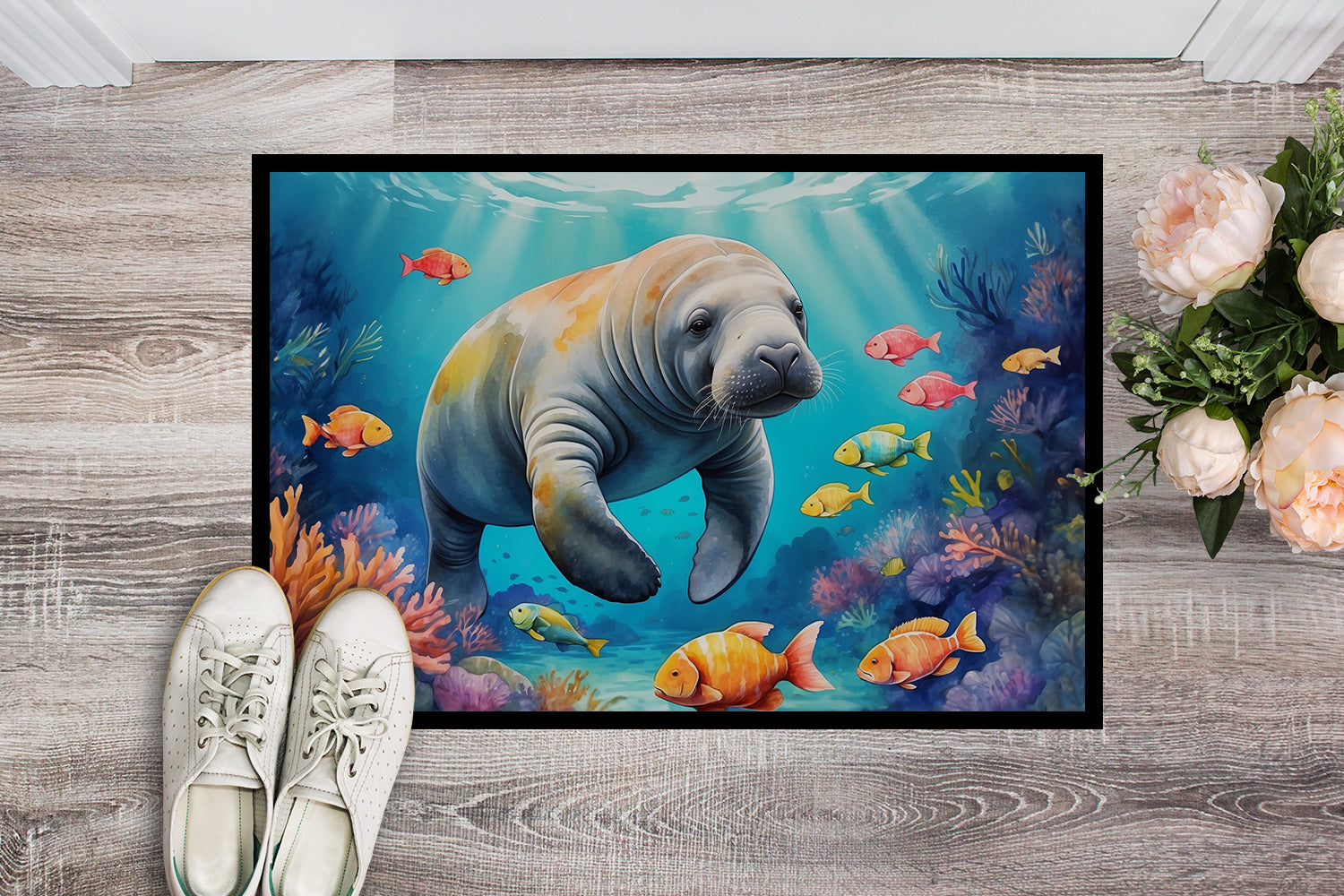 Summer Manatee Doormat Indoor Outdoor 18H X 27W Front Door Mat Rugs for Entryway, Non Slip Washable