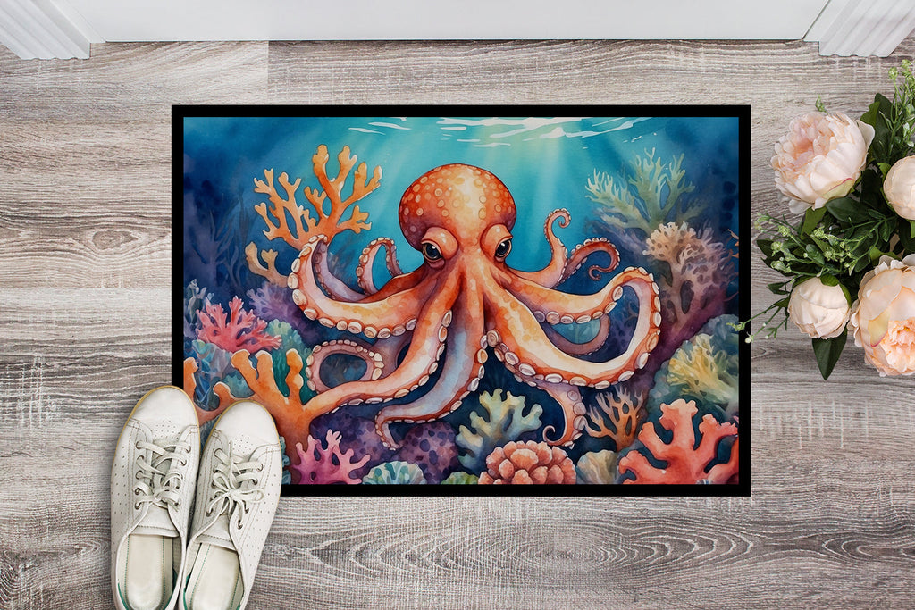 Octopus Among Coral Doormat Indoor Outdoor 24H X 36W Front Door Mat Rugs for Entryway, Non Slip Washable Low Pile,