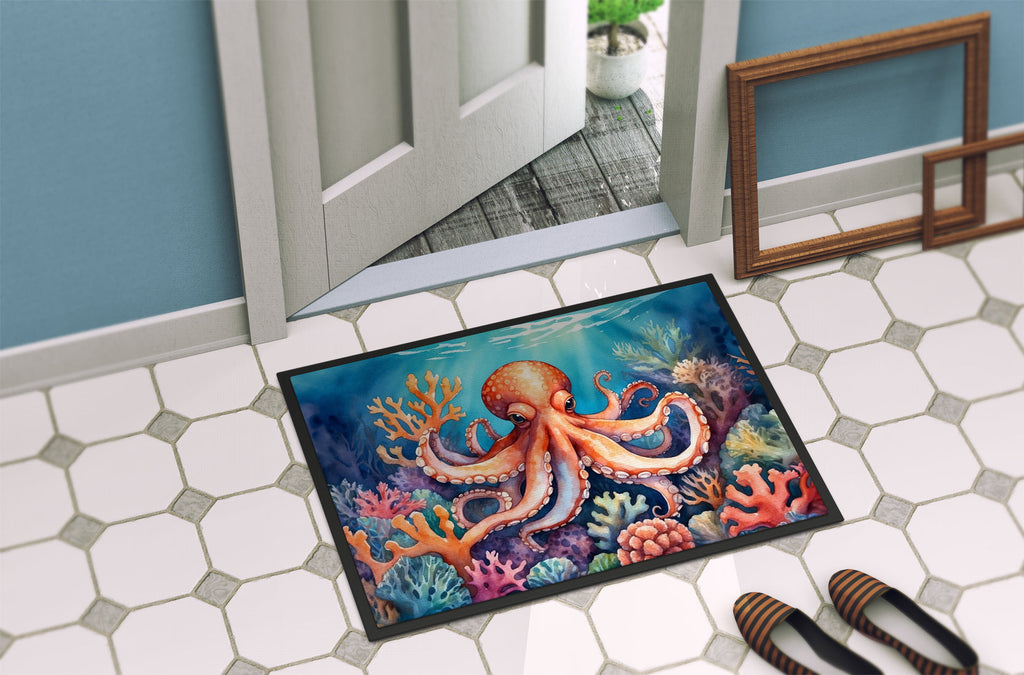 Octopus Among Coral Doormat Indoor Outdoor 18H X 27W Front Door Mat Rugs for Entryway, Non Slip Washable