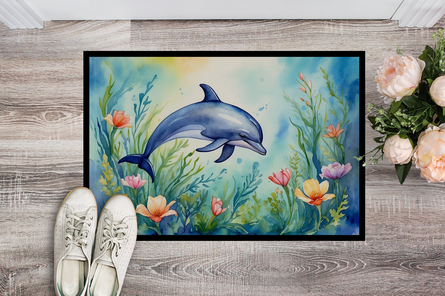 Spring Dolphin Doormat Indoor Outdoor 18H X 27W Front Door Mat Rugs for Entryway, Non Slip Washable