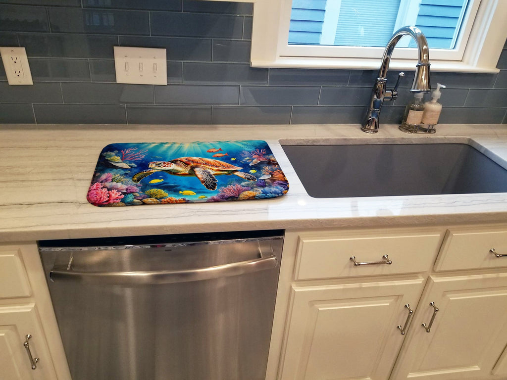 Turtle and Reefs Dish Drying Mat Absorbent Dish Drying Mat Pad for Kitchen Counter Dish Drainer Mat for Countertop, 14 x 21", Multicolor