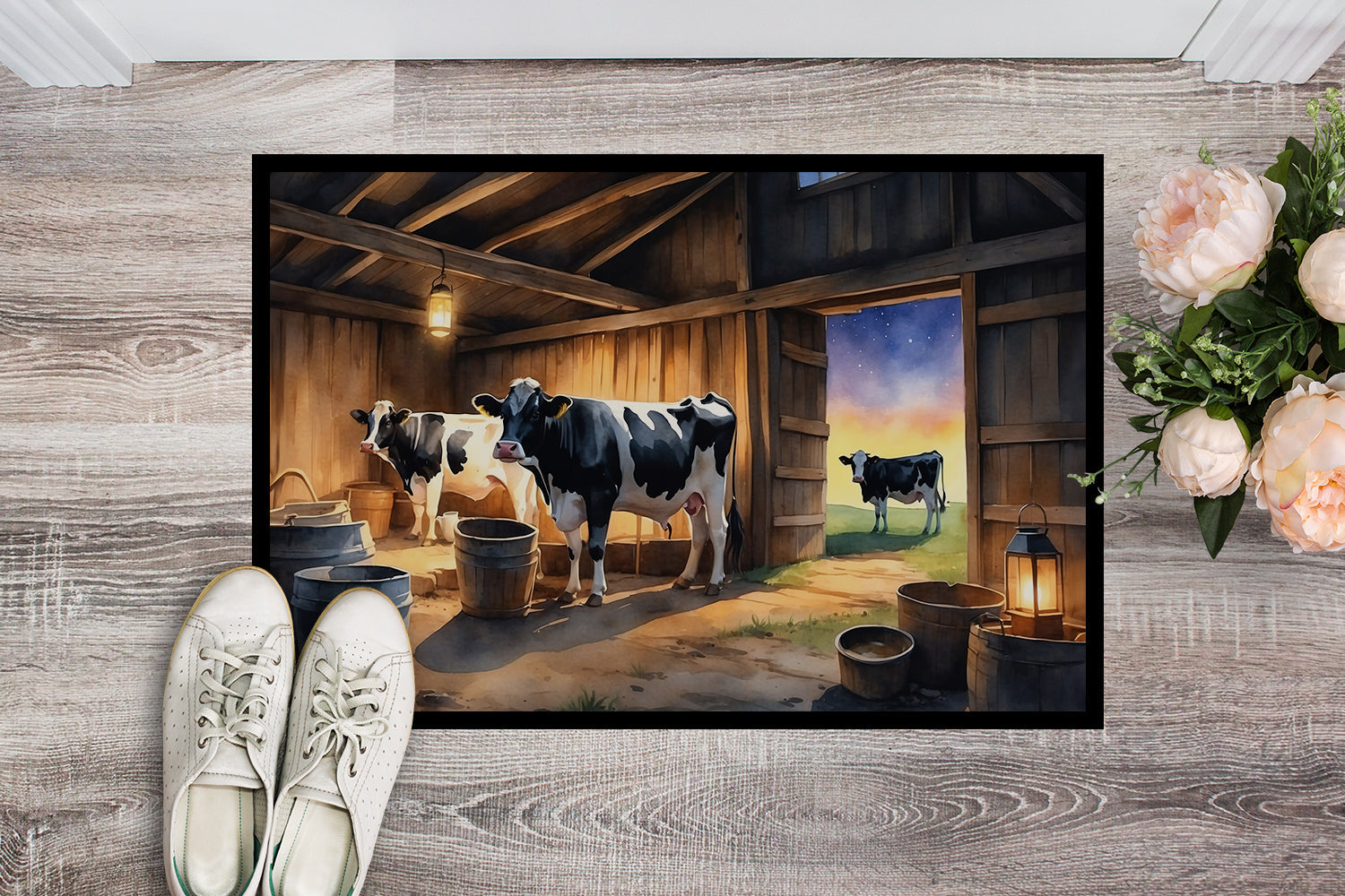 Cows Evening Milking Time Doormat Indoor Outdoor 24H X 36W Front Door Mat Rugs for Entryway, Non Slip Washable Low Pile,