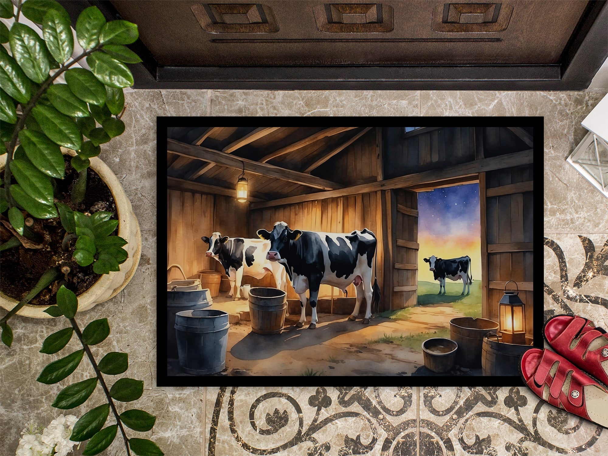 Cows Evening Milking Time Doormat Indoor Outdoor 18H X 27W Front Door Mat Rugs for Entryway, Non Slip Washable