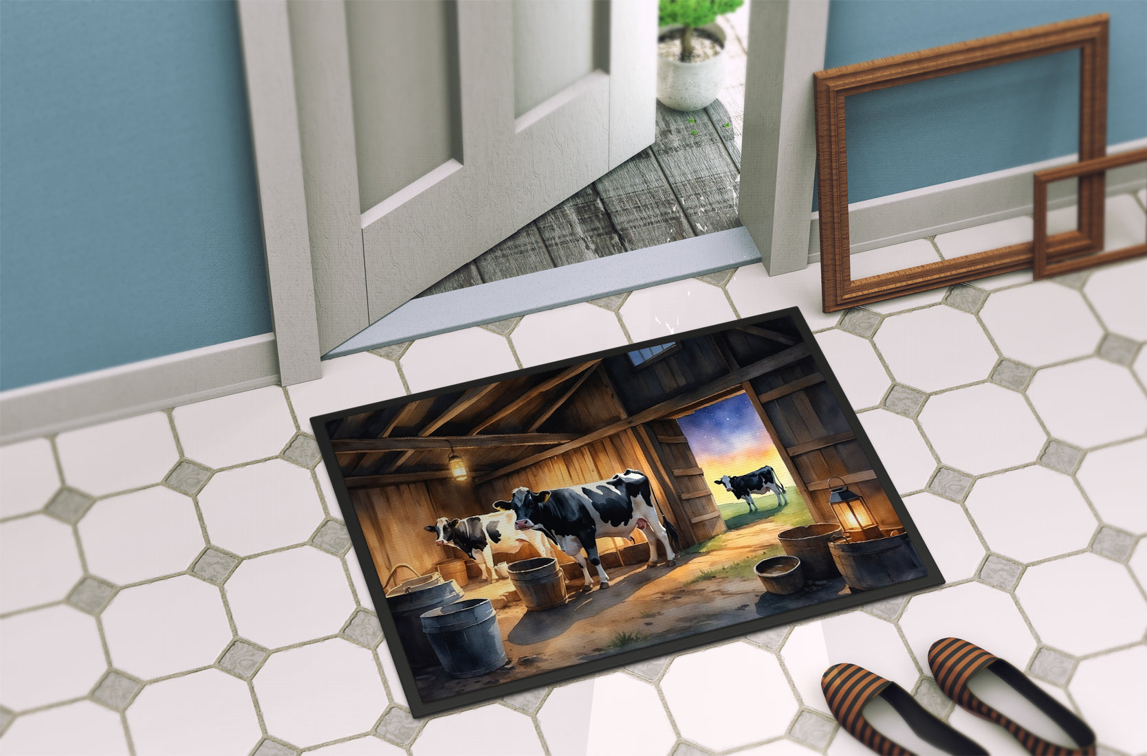 Cows Evening Milking Time Doormat Indoor Outdoor 18H X 27W Front Door Mat Rugs for Entryway, Non Slip Washable