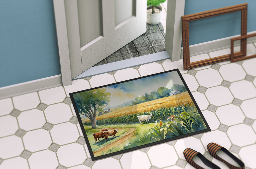 Cows by the Cornfield Doormat Indoor Outdoor 24H X 36W Front Door Mat Rugs for Entryway, Non Slip Washable Low Pile,
