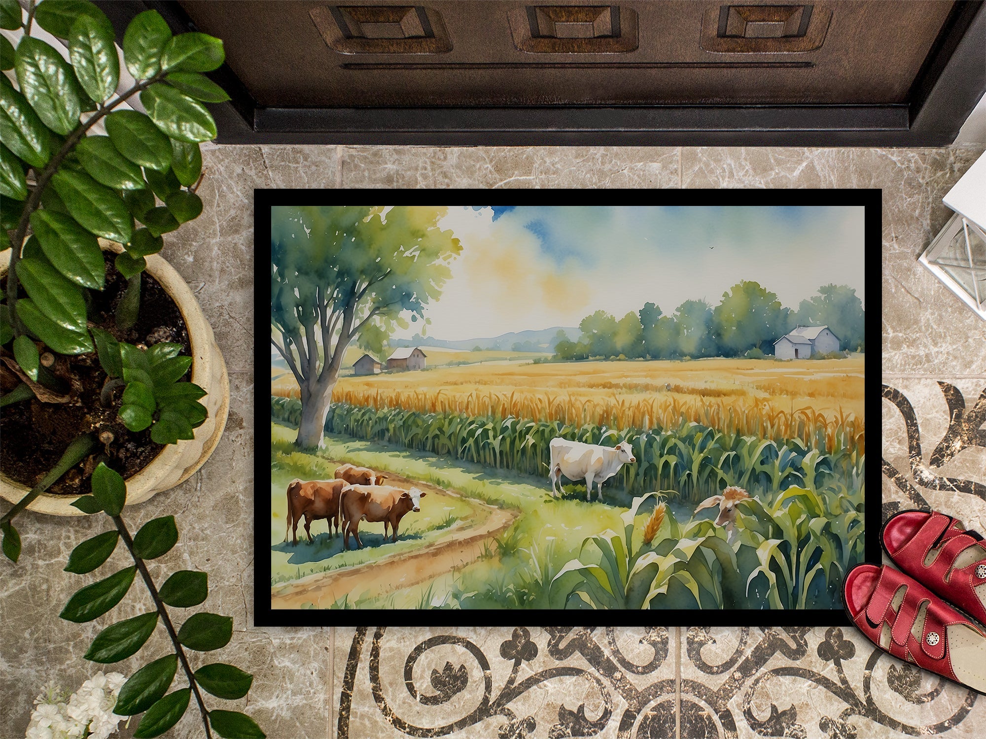 Cows by the Cornfield Doormat Indoor Outdoor 18H X 27W Front Door Mat Rugs for Entryway, Non Slip Washable
