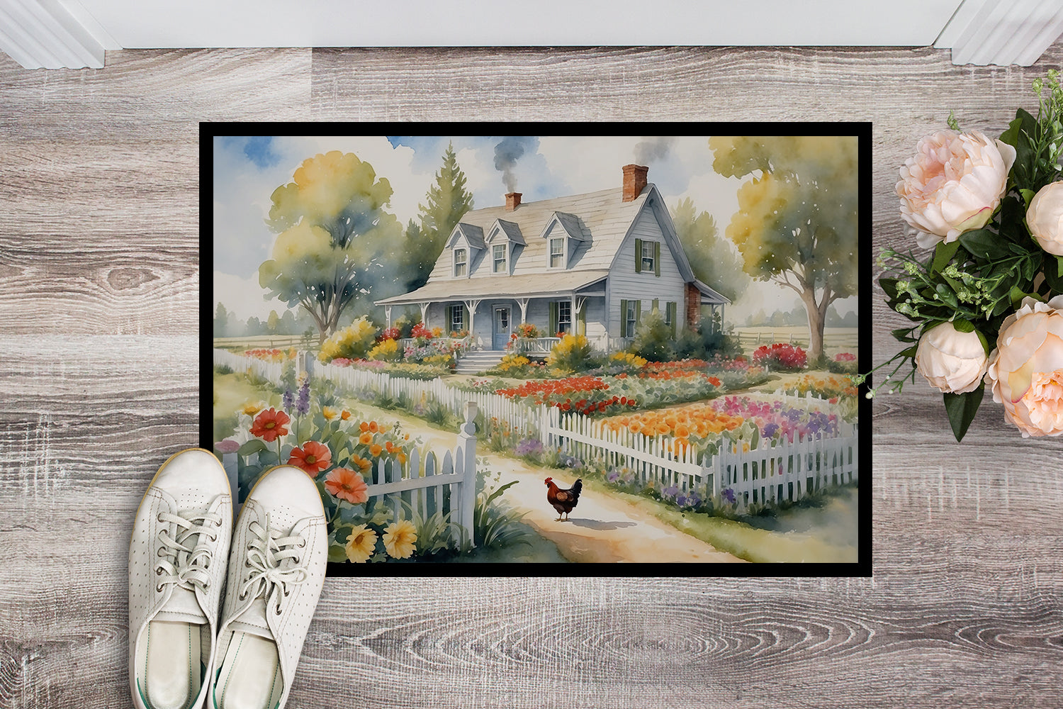 Chicken Farmhouse Garden Doormat Indoor Outdoor 18H X 27W Front Door Mat Rugs for Entryway, Non Slip Washable