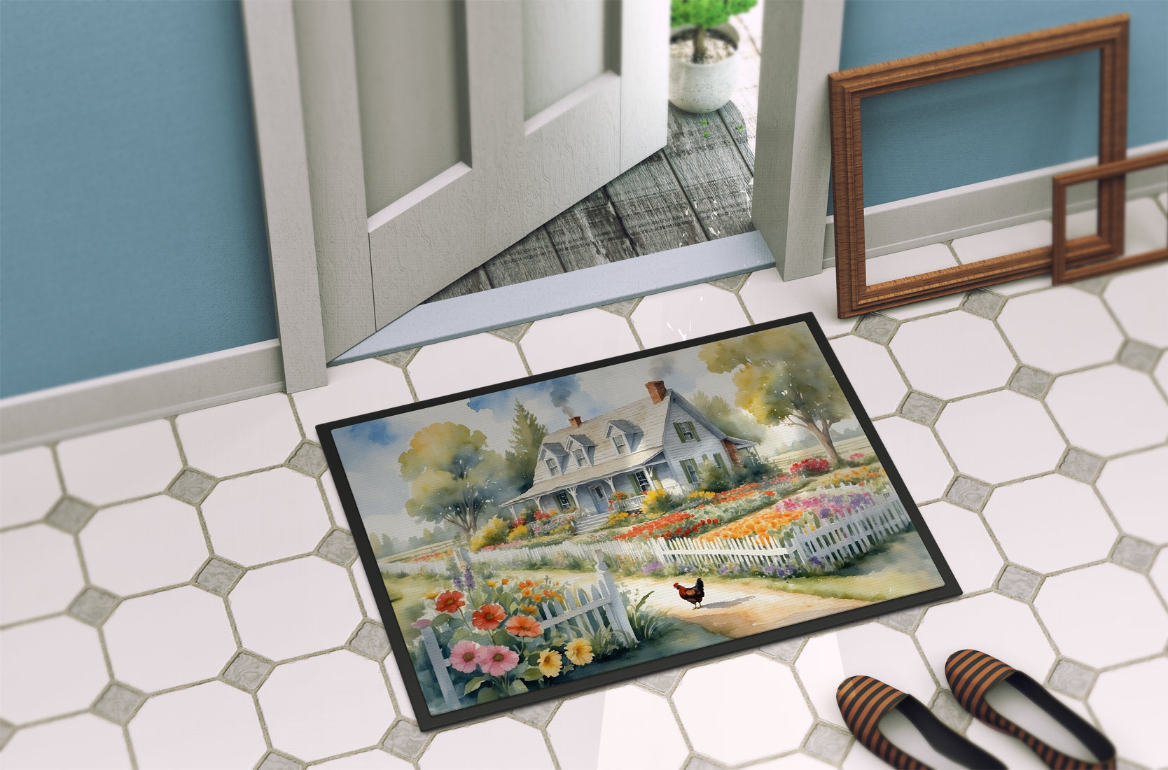Chicken Farmhouse Garden Doormat Indoor Outdoor 18H X 27W Front Door Mat Rugs for Entryway, Non Slip Washable