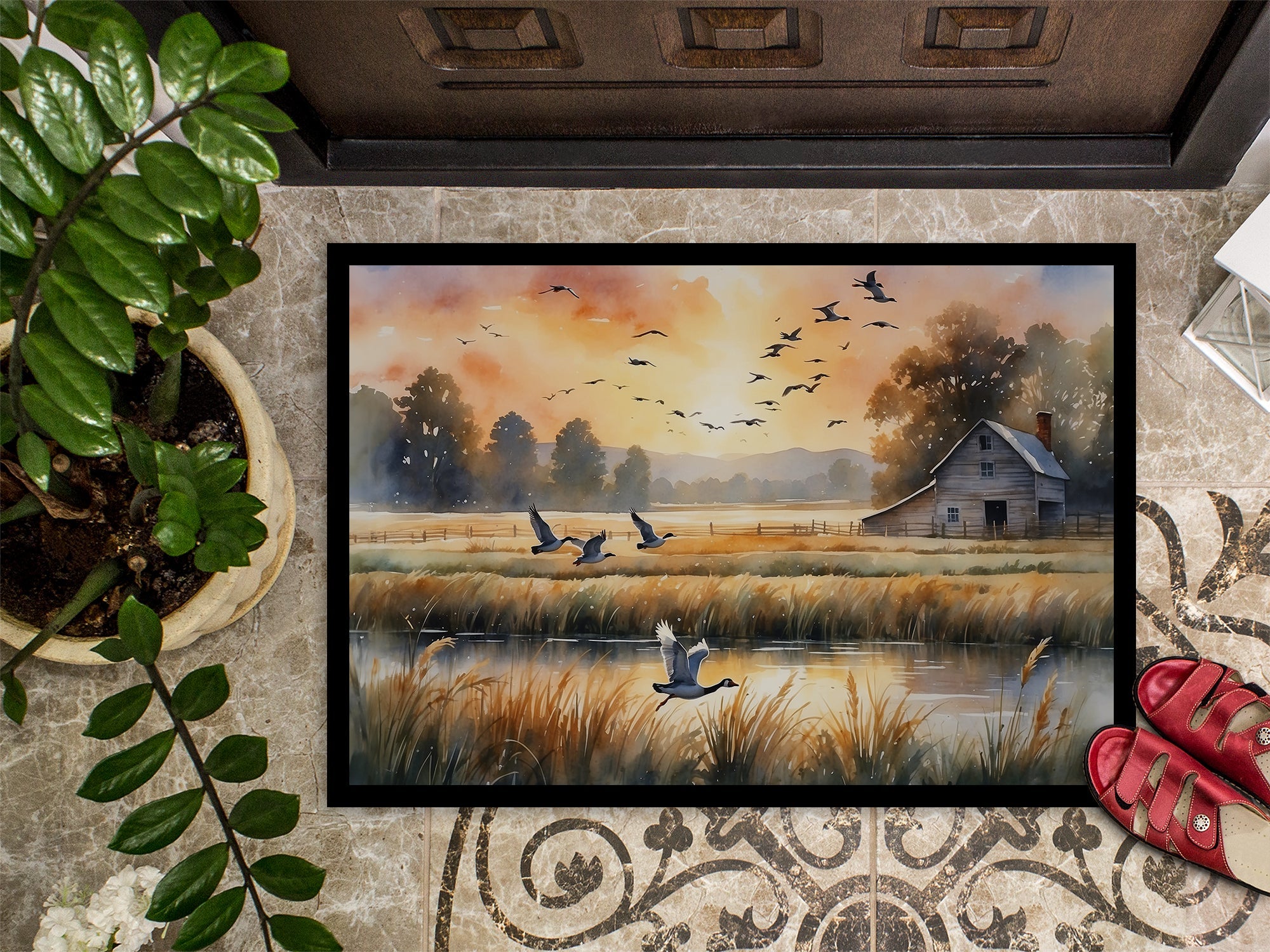 Geese in Flight Doormat Indoor Outdoor 24H X 36W Front Door Mat Rugs for Entryway, Non Slip Washable Low Pile,
