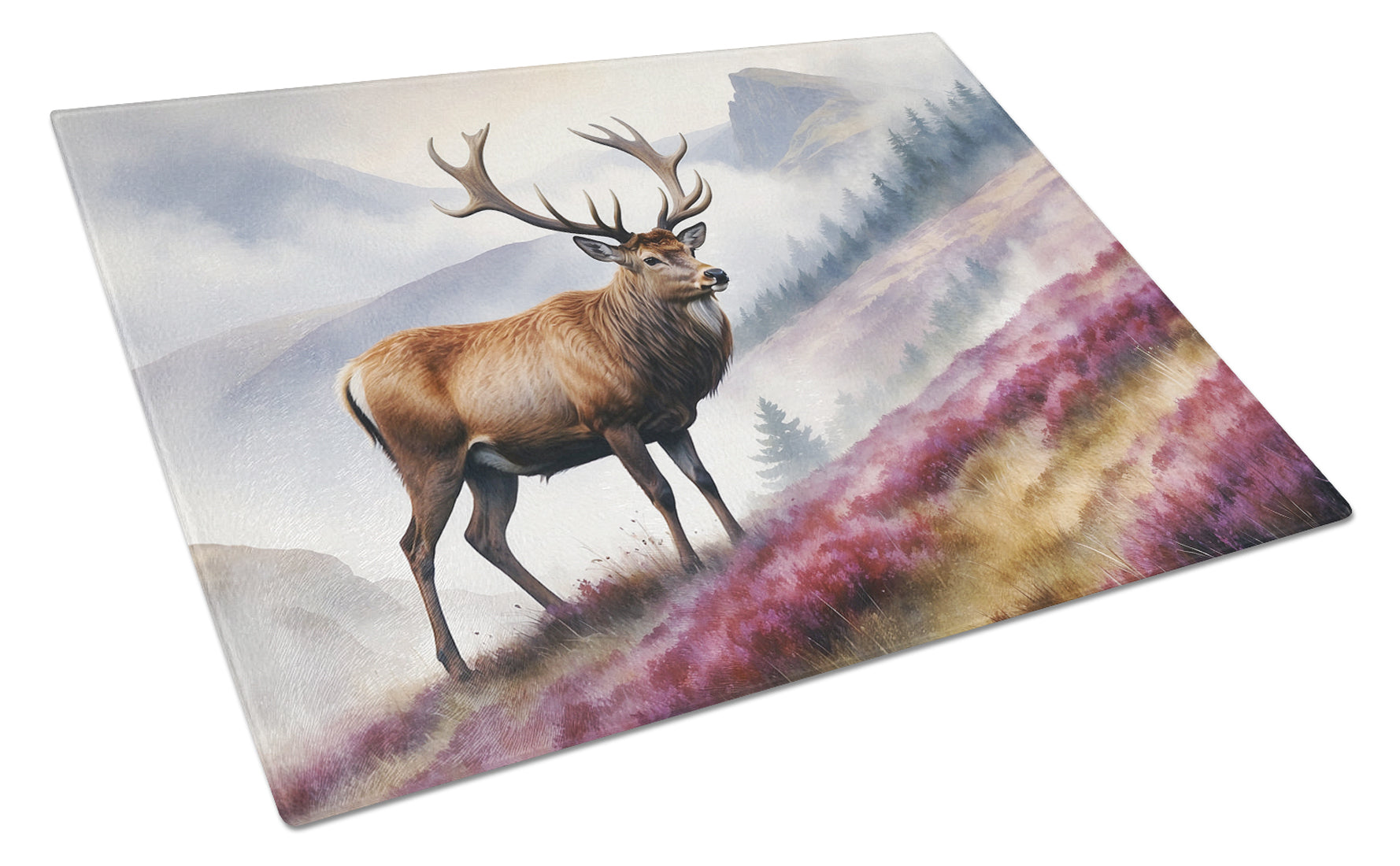 Highland Red Deer Cutting Board Tempered Glass Kitchen Cutting Surface, Heat Resistant Chopping, Non-Slip Feet, Food Prep & Serving