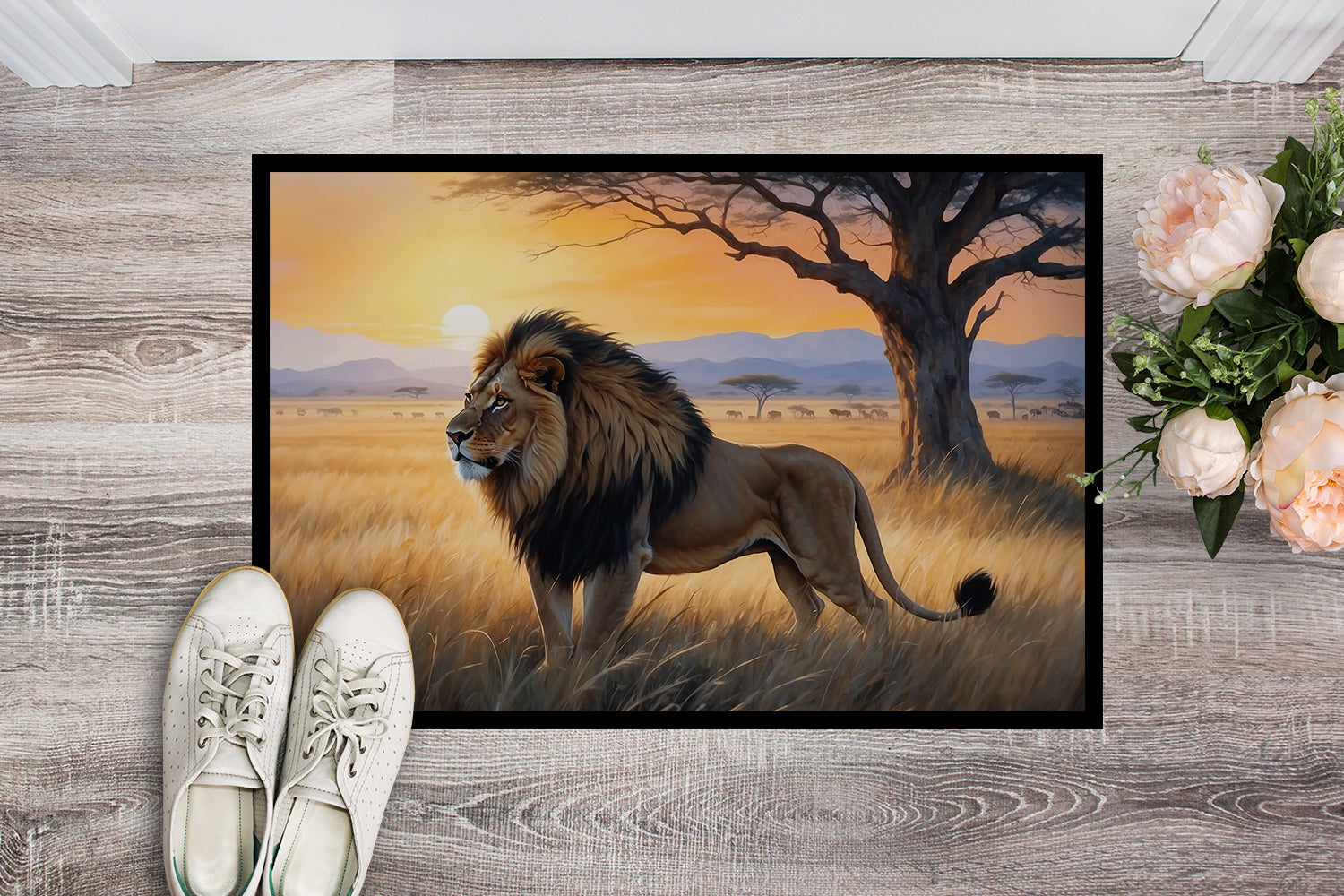 Lions at Dawn Doormat Indoor Outdoor 24H X 36W Front Door Mat Rugs for Entryway, Non Slip Washable Low Pile,
