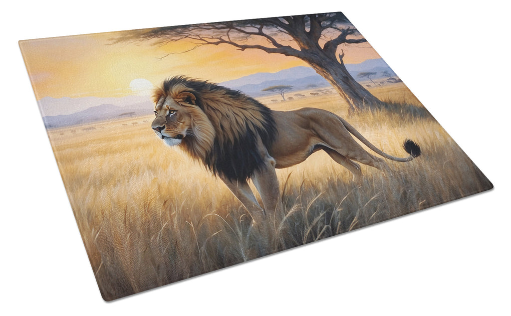 Lions at Dawn Cutting Board Tempered Glass Kitchen Cutting Surface, Heat Resistant Chopping, Non-Slip Feet, Food Prep & Serving