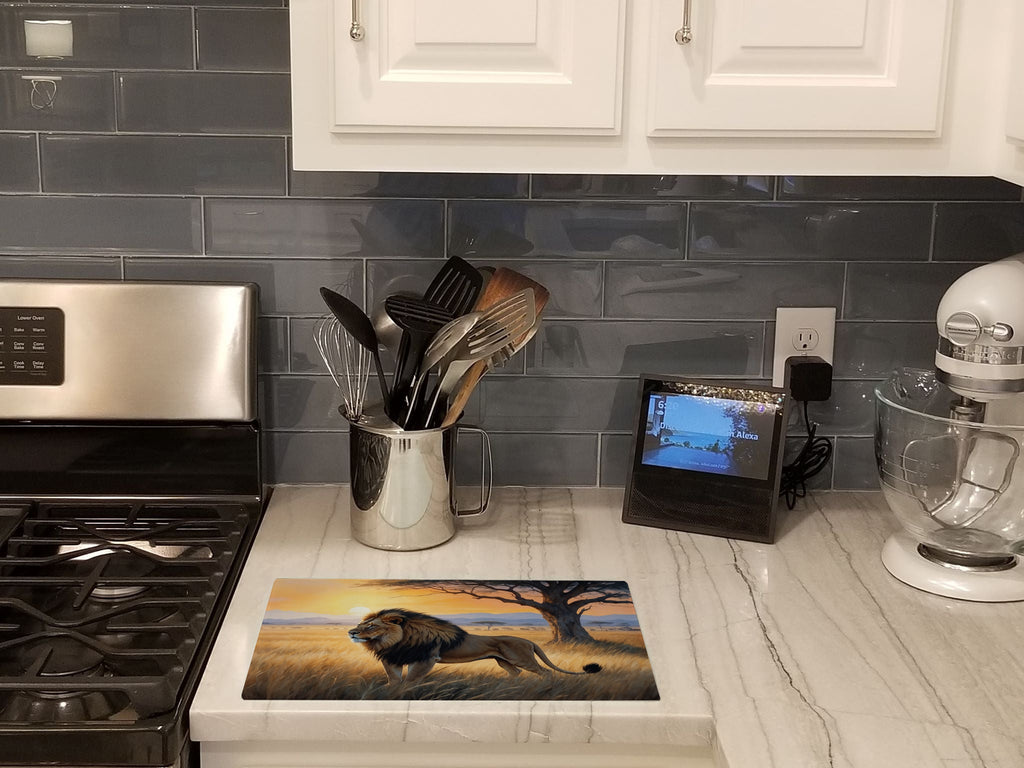 Lions at Dawn Cutting Board Tempered Glass Kitchen Cutting Surface, Heat Resistant Chopping, Non-Slip Feet, Food Prep & Serving