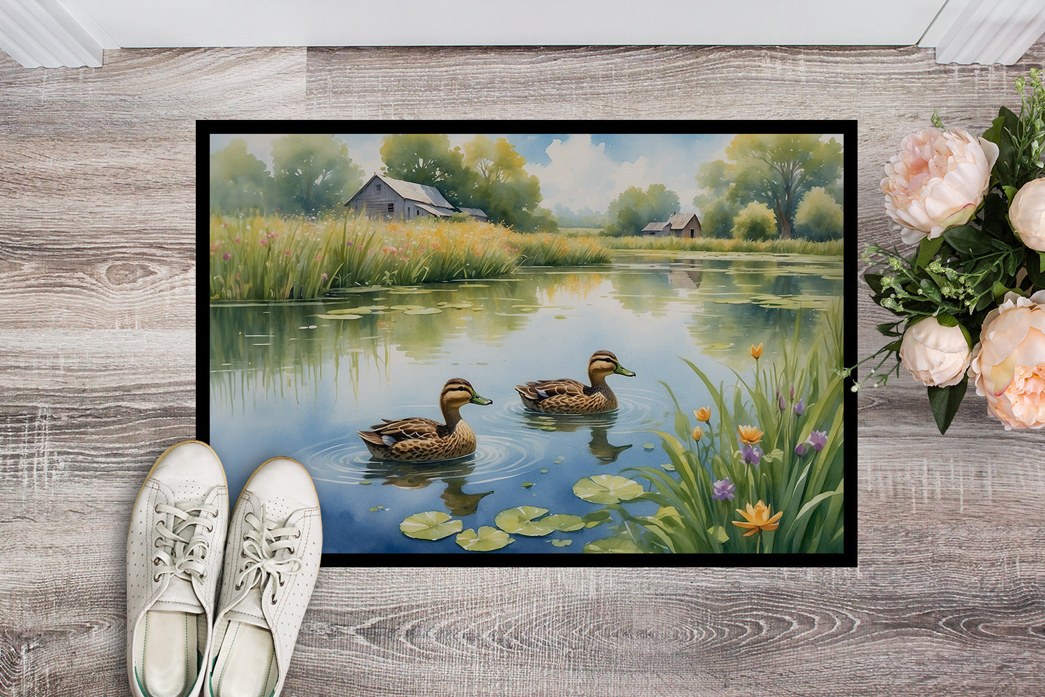 Mother Duck Doormat Indoor Outdoor 24H X 36W Front Door Mat Rugs for Entryway, Non Slip Washable Low Pile,