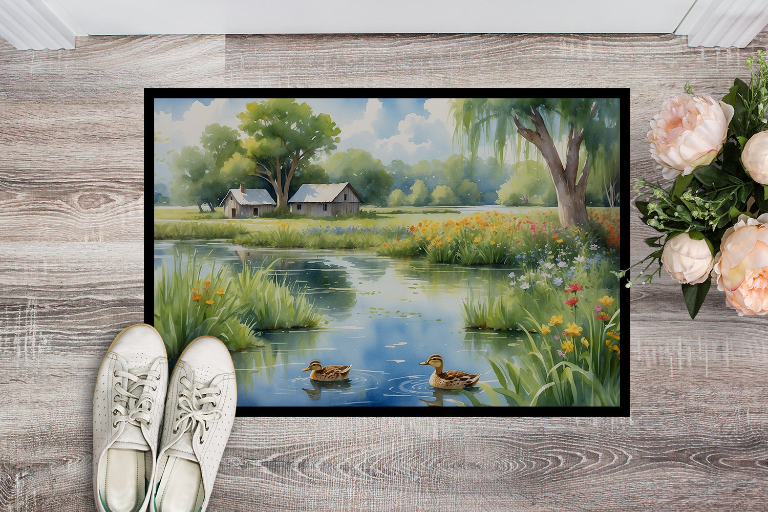Mother Duck Doormat Indoor Outdoor 18H X 27W Front Door Mat Rugs for Entryway, Non Slip Washable