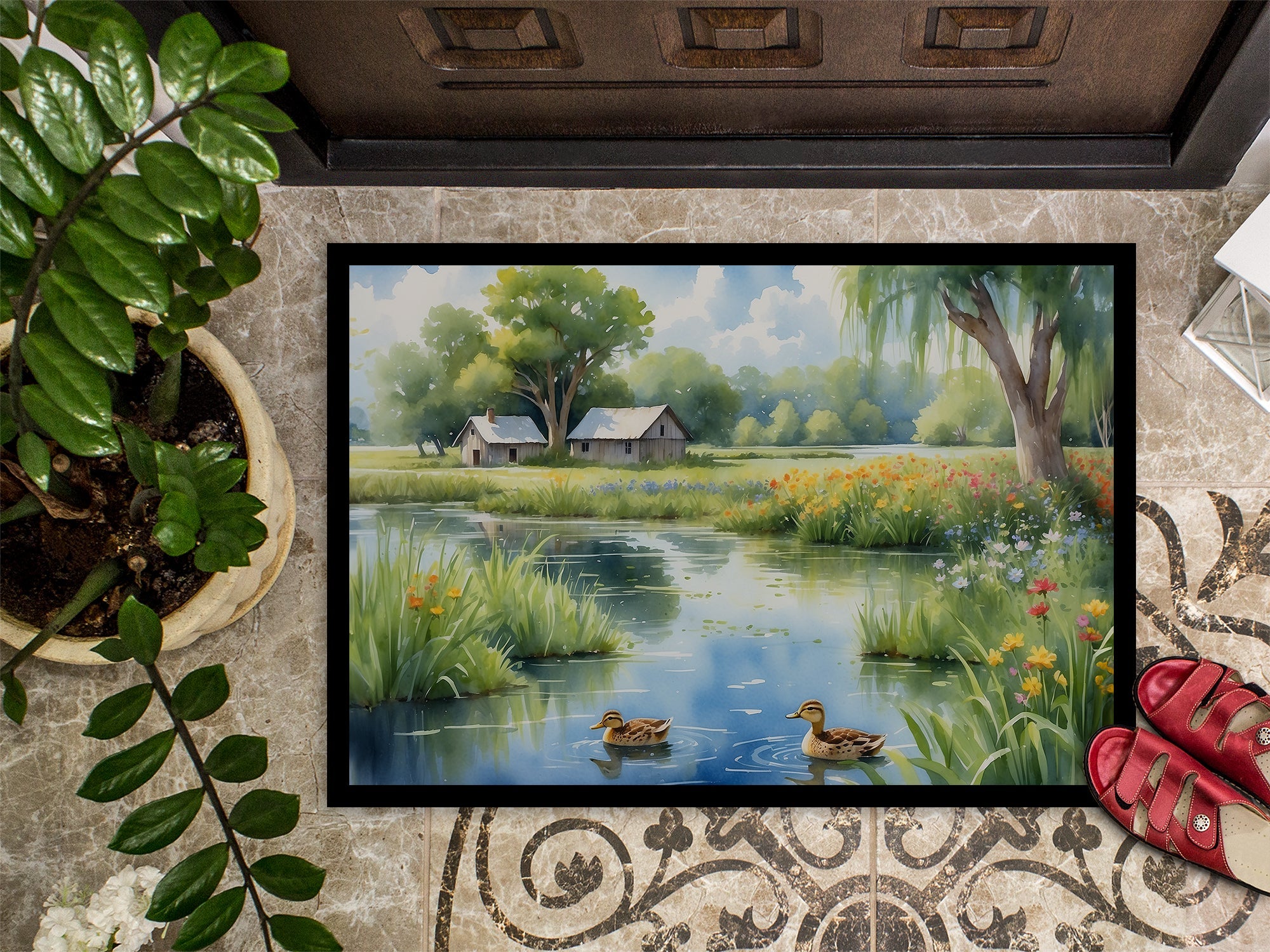Mother Duck Doormat Indoor Outdoor 18H X 27W Front Door Mat Rugs for Entryway, Non Slip Washable