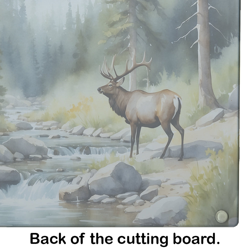 Mountain Stream Elk Cutting Board Tempered Glass Kitchen Cutting Surface, Heat Resistant Chopping, Non-Slip Feet, Food Prep & Serving