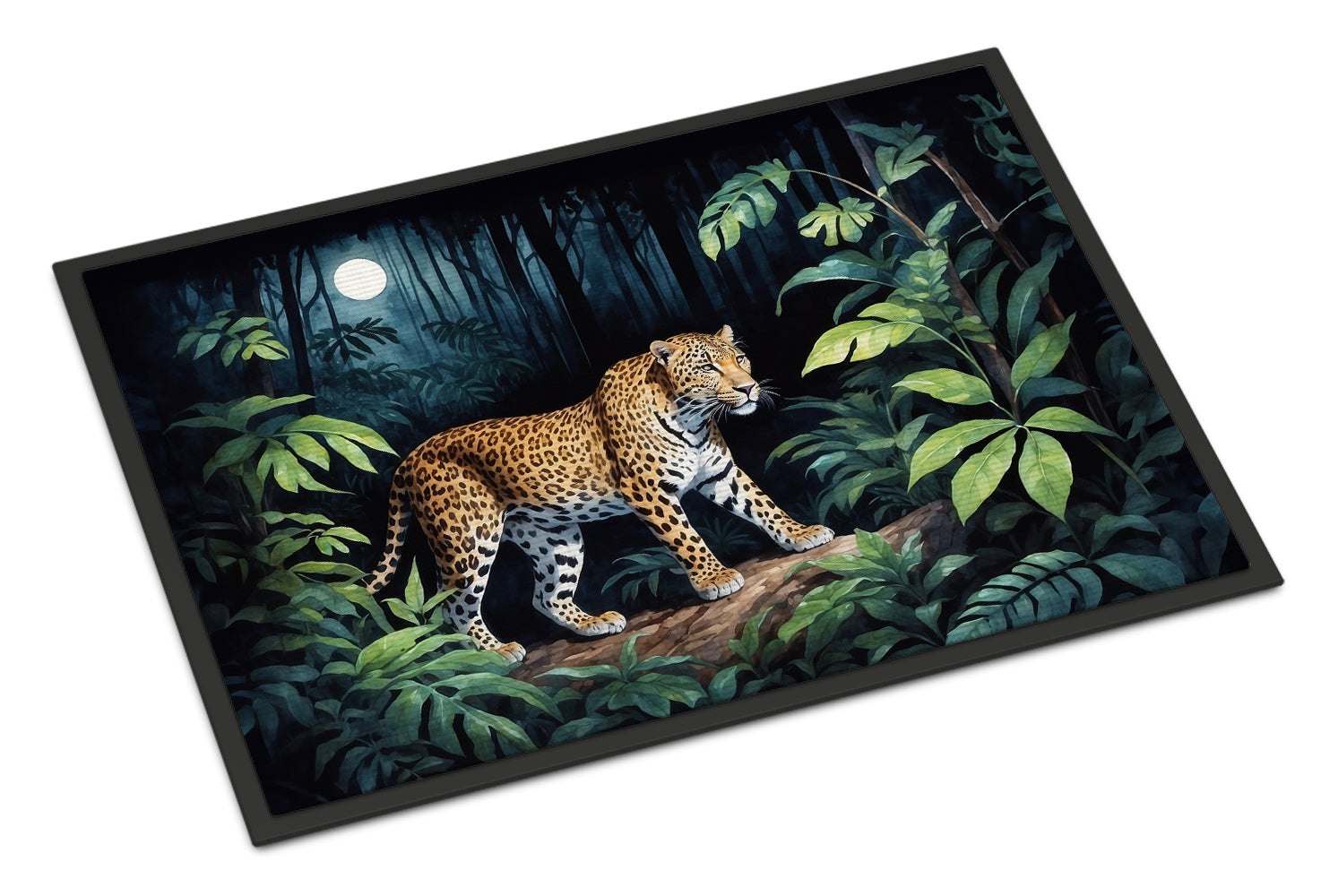 Leopard Nighttime in the Jungle Doormat Indoor Outdoor 24H X 36W Front Door Mat Rugs for Entryway, Non Slip Washable Low Pile,