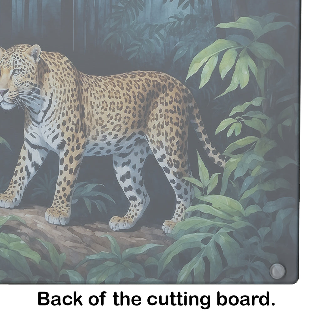 Leopard Nighttime in the Jungle Cutting Board Tempered Glass Kitchen Cutting Surface, Heat Resistant Chopping, Non-Slip Feet, Food Prep & Serving