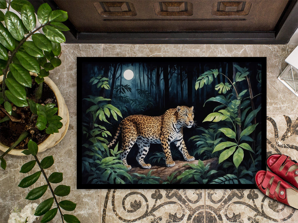 Leopard Nighttime in the Jungle Doormat Indoor Outdoor 18H X 27W Front Door Mat Rugs for Entryway, Non Slip Washable