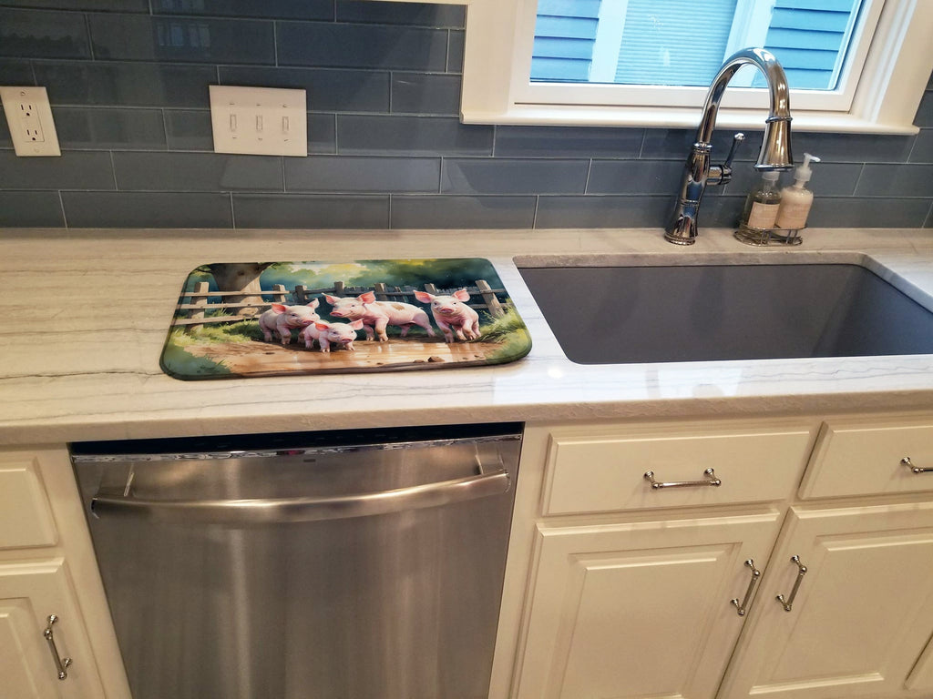 Piglets in the Mud Dish Drying Mat Absorbent Dish Drying Mat Pad for Kitchen Counter Dish Drainer Mat for Countertop, 14 x 21", Multicolor