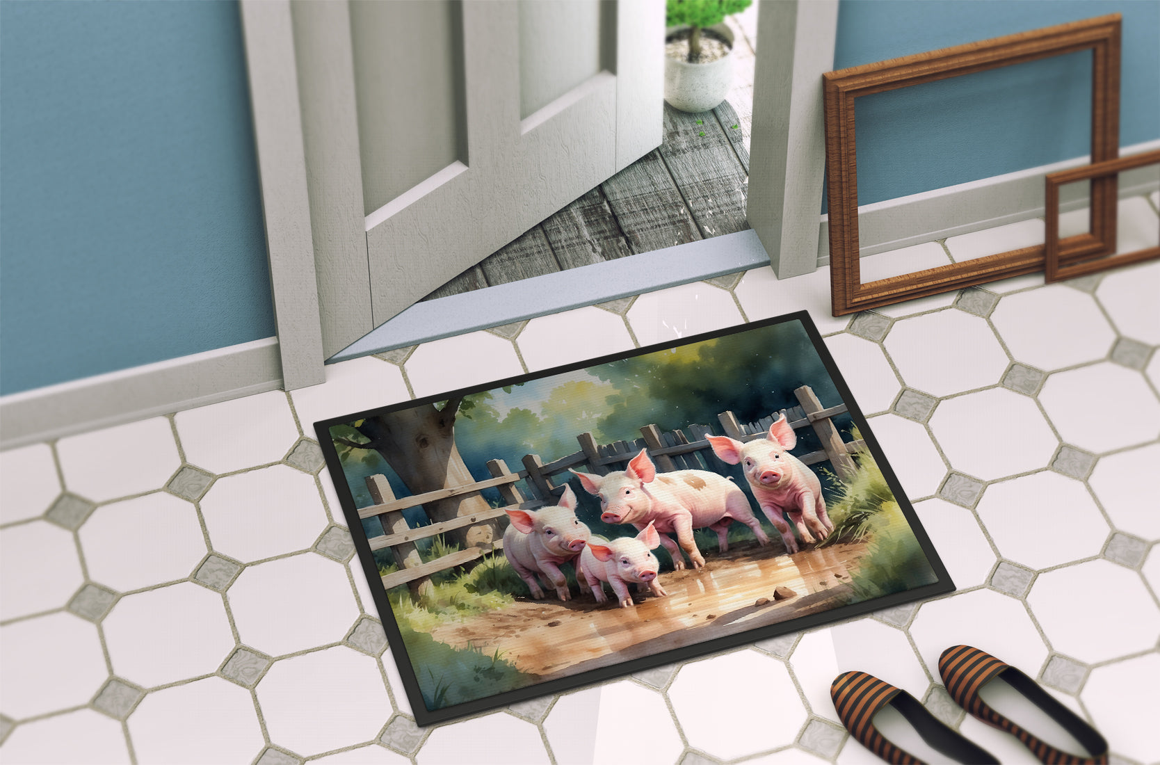 Piglets in the Mud Doormat Indoor Outdoor 18H X 27W Front Door Mat Rugs for Entryway, Non Slip Washable