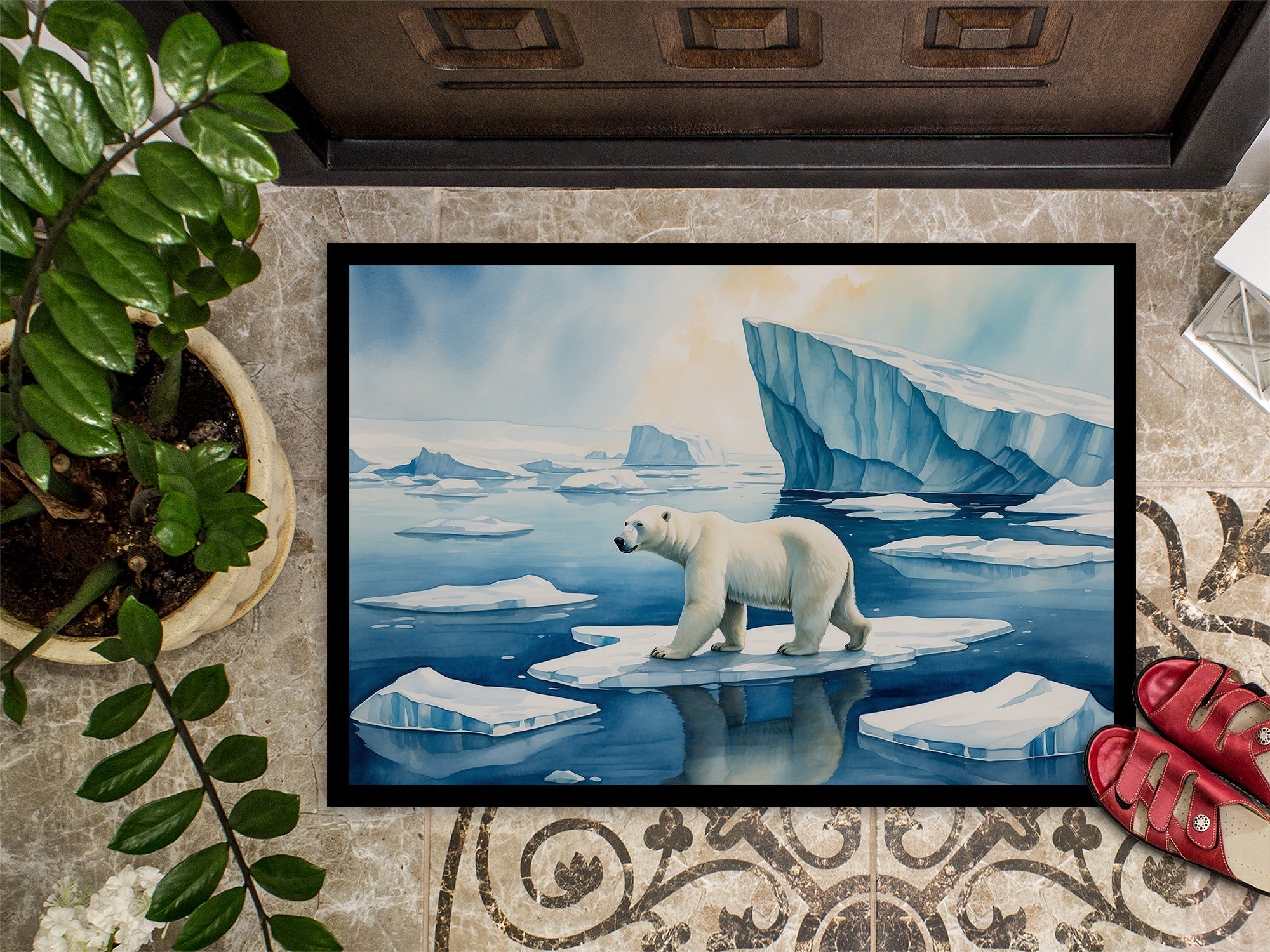 Polar Bear on the Ice Doormat Indoor Outdoor 24H X 36W Front Door Mat Rugs for Entryway, Non Slip Washable Low Pile,