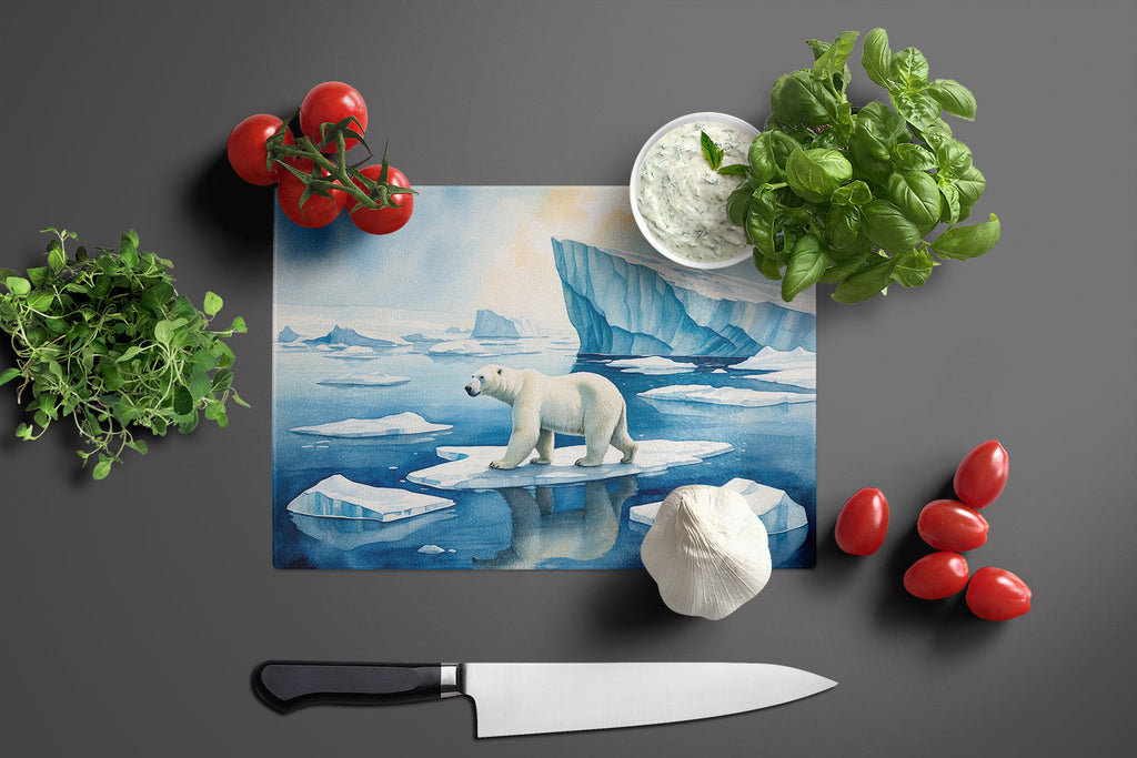 Polar Bear on the Ice Cutting Board Tempered Glass Kitchen Cutting Surface, Heat Resistant Chopping, Non-Slip Feet, Food Prep & Serving