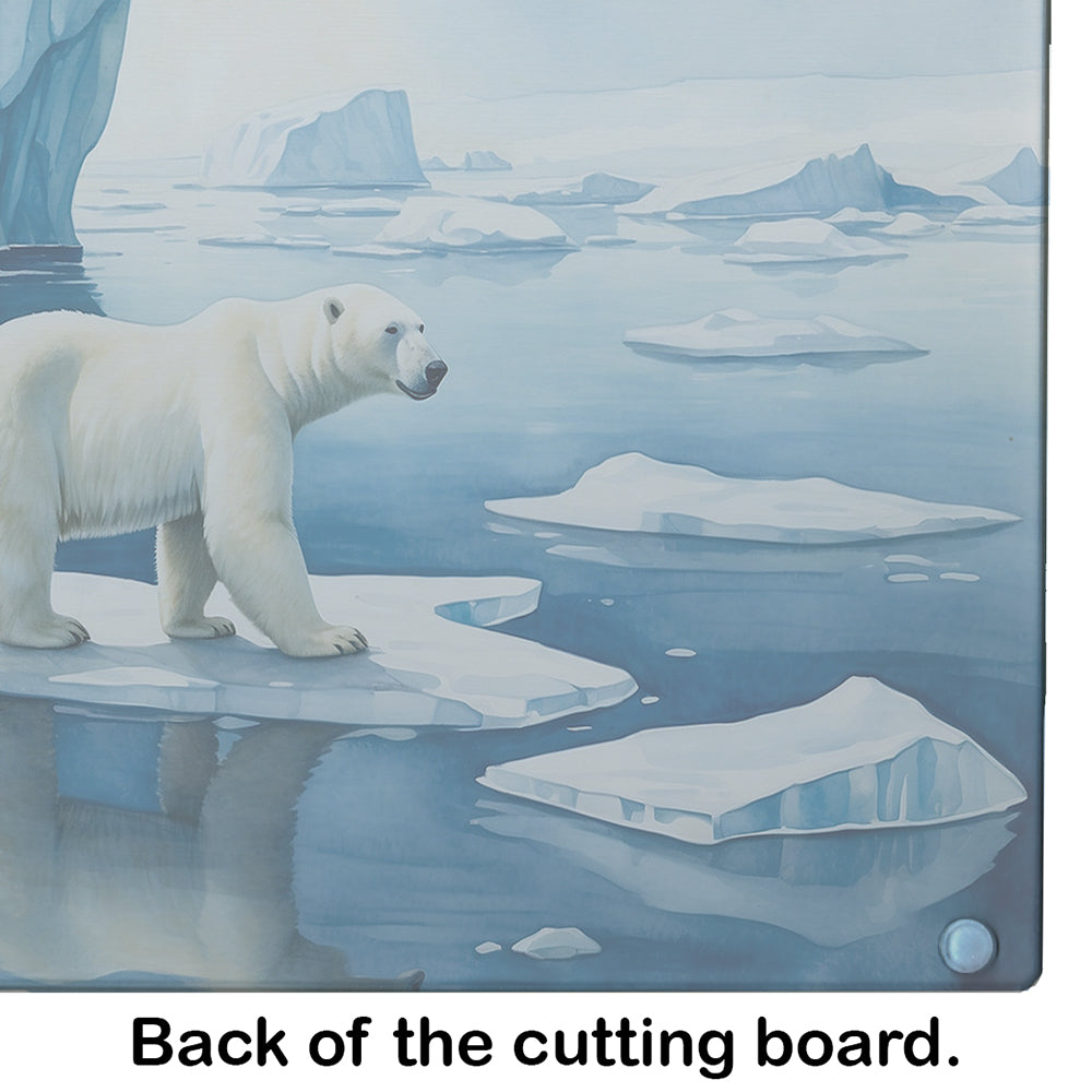 Polar Bear on the Ice Cutting Board Tempered Glass Kitchen Cutting Surface, Heat Resistant Chopping, Non-Slip Feet, Food Prep & Serving