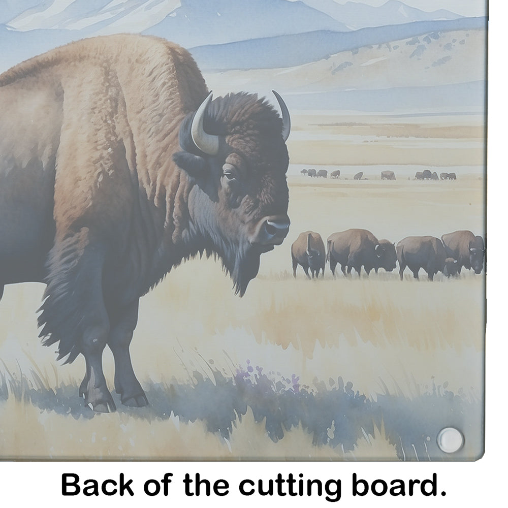 Prairie Bison Cutting Board Tempered Glass Kitchen Cutting Surface, Heat Resistant Chopping, Non-Slip Feet, Food Prep & Serving