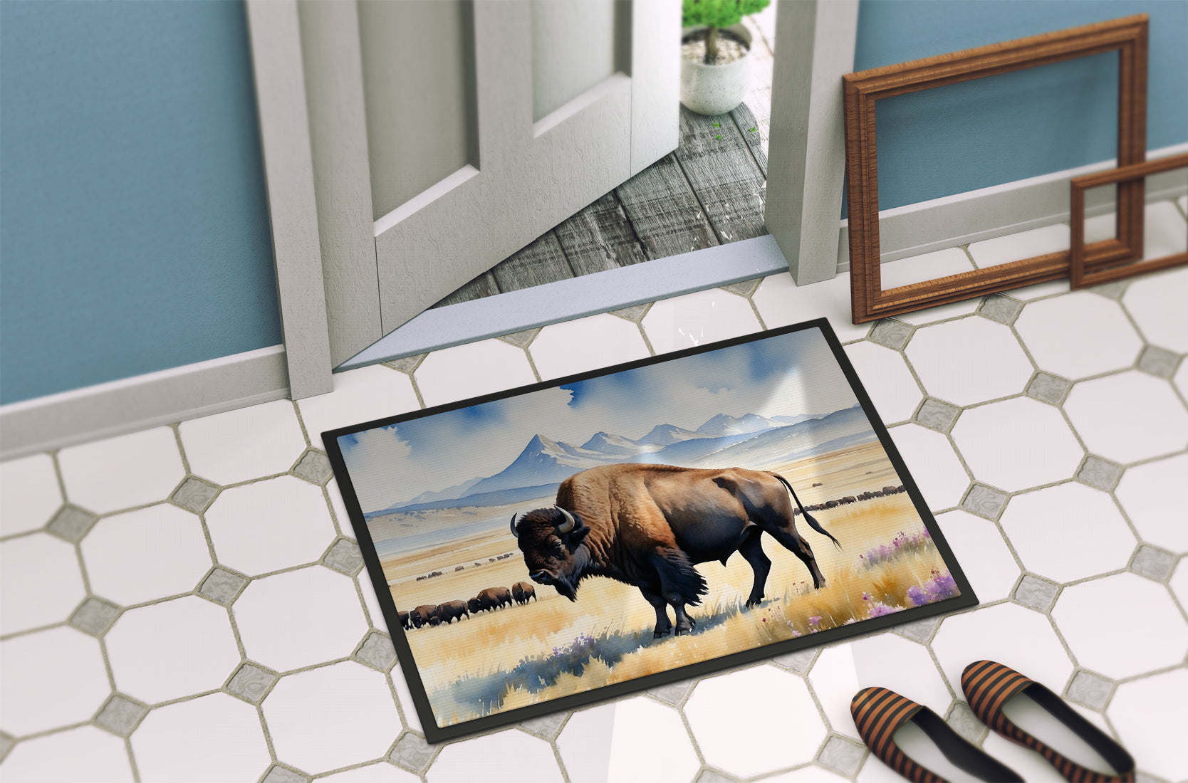Prairie Bison Doormat Indoor Outdoor 18H X 27W Front Door Mat Rugs for Entryway, Non Slip Washable