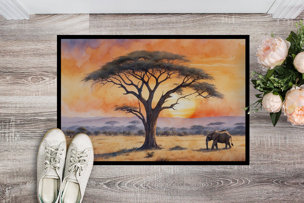 Elephants Savanna Sunrise Doormat Indoor Outdoor 18H X 27W Front Door Mat Rugs for Entryway, Non Slip Washable