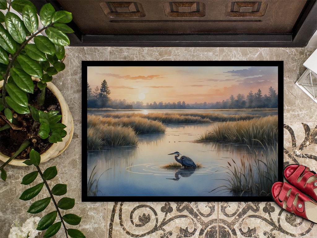 Wetland Wonders Blue Heron Doormat Indoor Outdoor 18H X 27W Front Door Mat Rugs for Entryway, Non Slip Washable