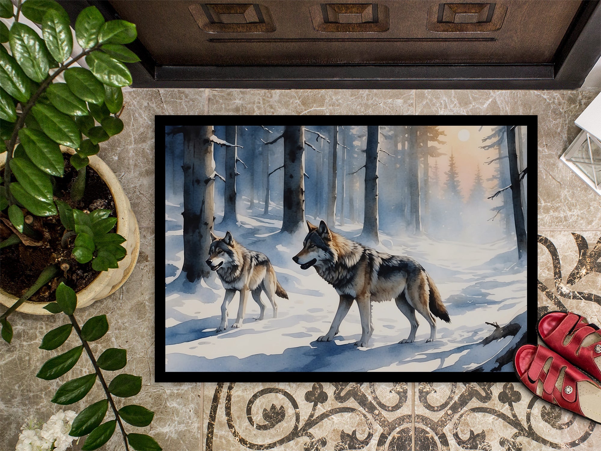 Winter Wolves Doormat Indoor Outdoor 24H X 36W Front Door Mat Rugs for Entryway, Non Slip Washable Low Pile,