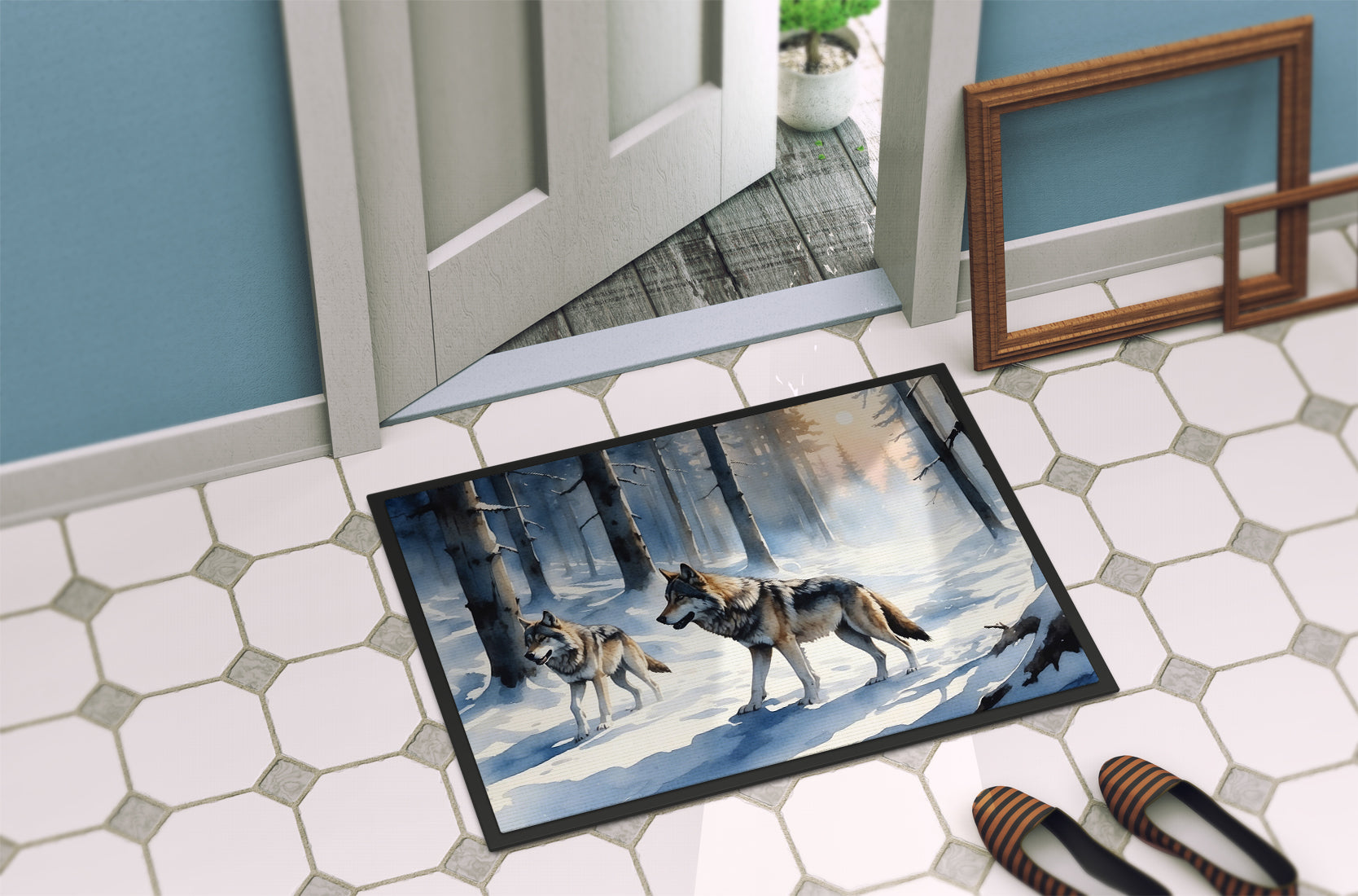 Winter Wolves Doormat Indoor Outdoor 24H X 36W Front Door Mat Rugs for Entryway, Non Slip Washable Low Pile,