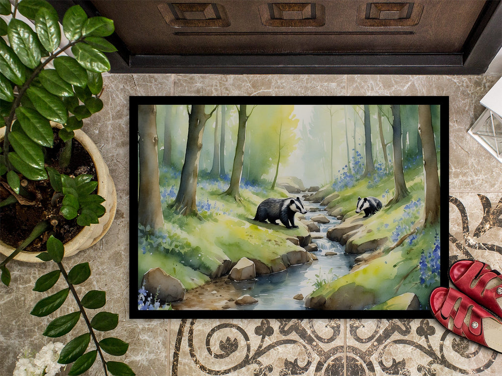 Woodland Spring Badgers Doormat Indoor Outdoor 24H X 36W Front Door Mat Rugs for Entryway, Non Slip Washable Low Pile,