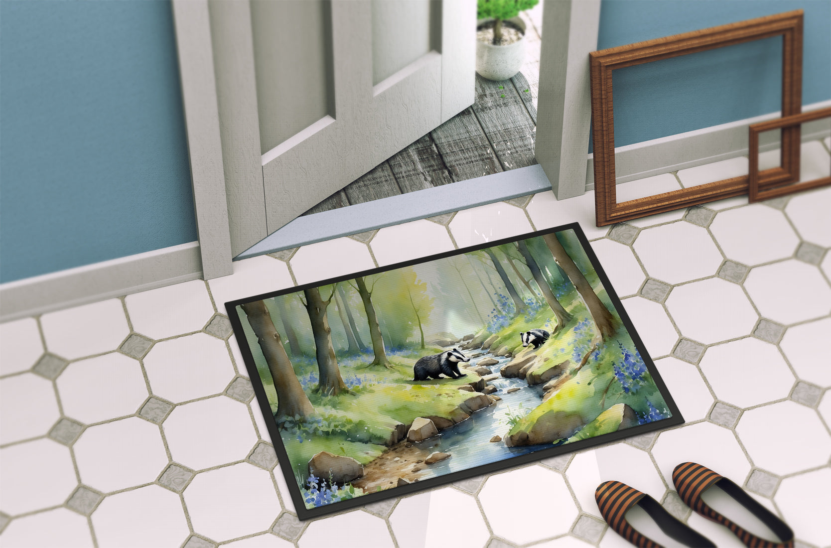 Woodland Spring Badgers Doormat Indoor Outdoor 24H X 36W Front Door Mat Rugs for Entryway, Non Slip Washable Low Pile,