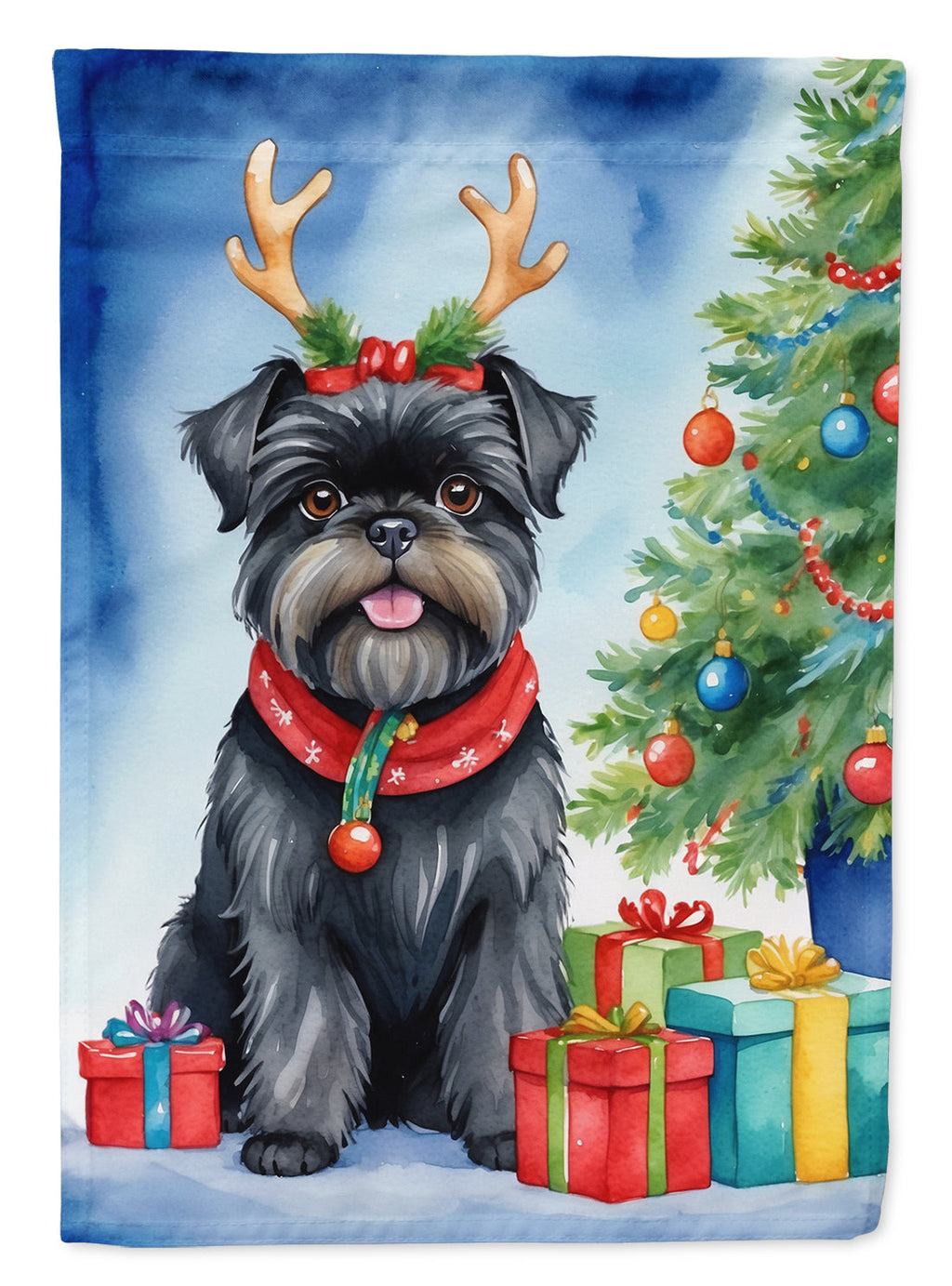 Affenpinscher Christmas Reindeer House Flag 28x40 Porch Sleeve Pole Decorative Outside Yard Banner Artwork Wall Hanging, Polyester