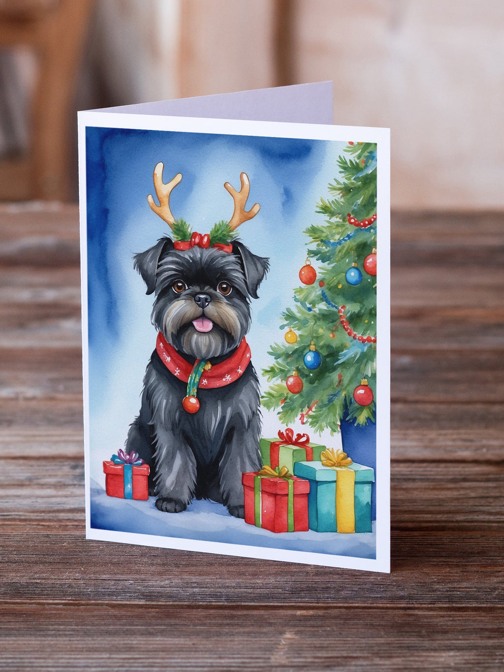Affenpinscher Christmas Reindeer Greeting Cards Pack of 8 Blank Cards with Envelopes Whimsical A7 Size 5x7