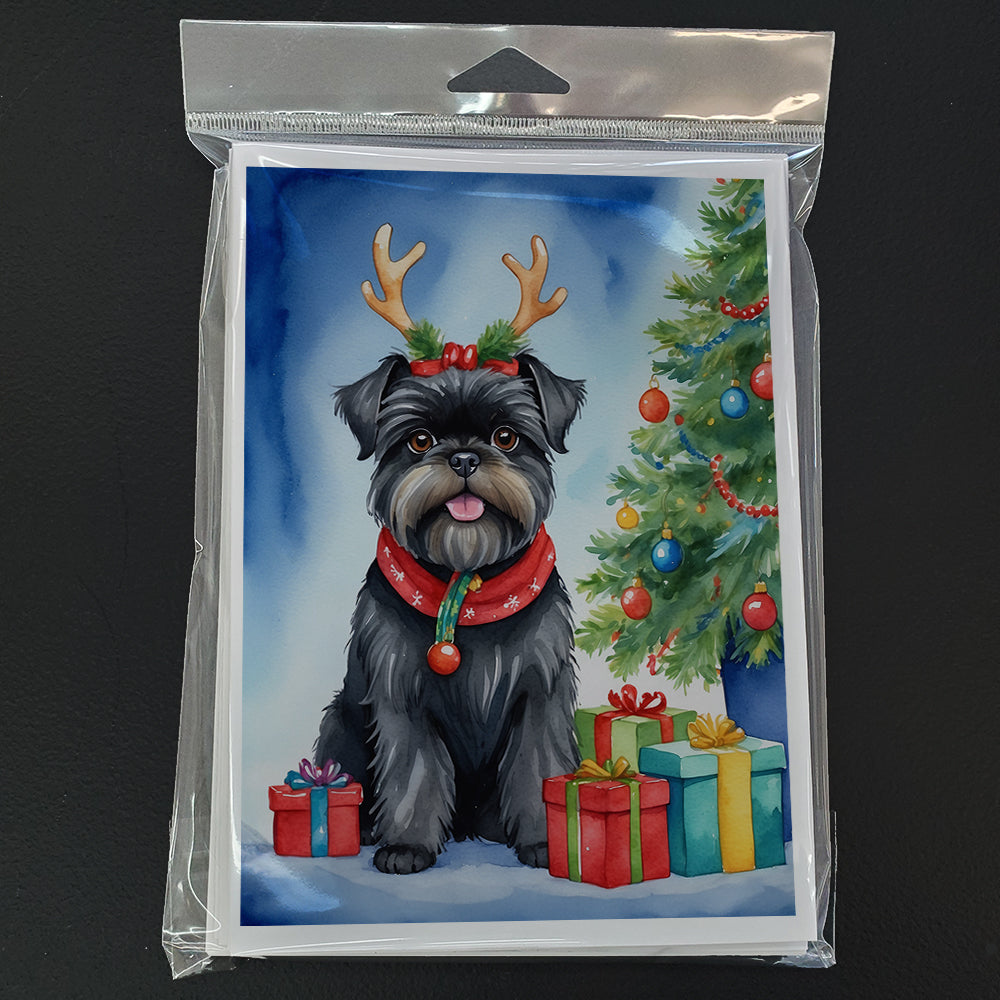 Affenpinscher Christmas Reindeer Greeting Cards Pack of 8 Blank Cards with Envelopes Whimsical A7 Size 5x7