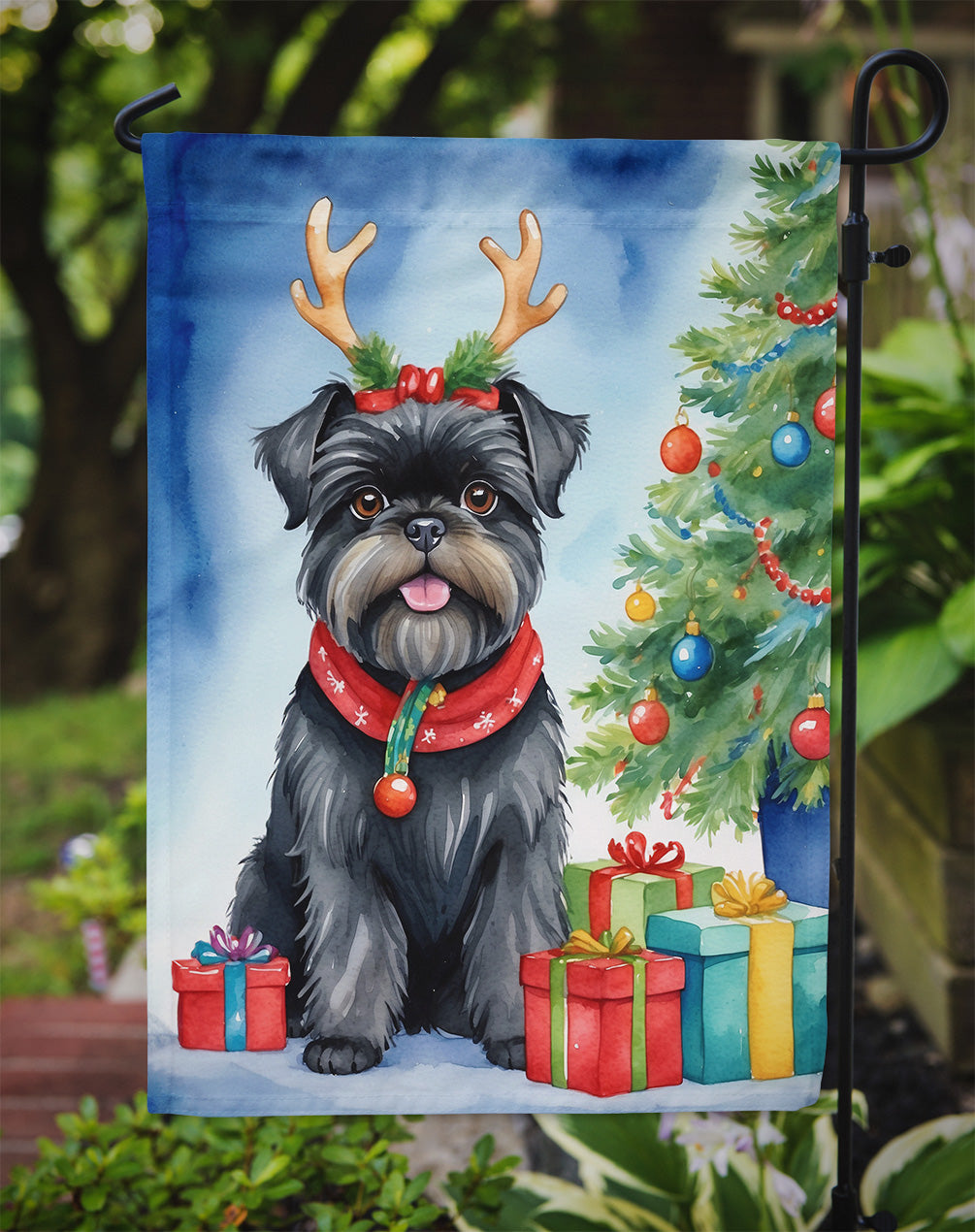 Affenpinscher Christmas Reindeer Garden Flag Mailbox Decorative Yard Banner Outside Patio Artwork for Flower Beds, Garden Size, Multicolor