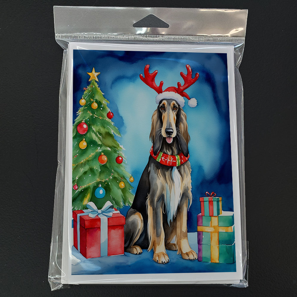 Afghan Hound Christmas Reindeer Greeting Cards Pack of 8 Blank Cards with Envelopes Whimsical A7 Size 5x7