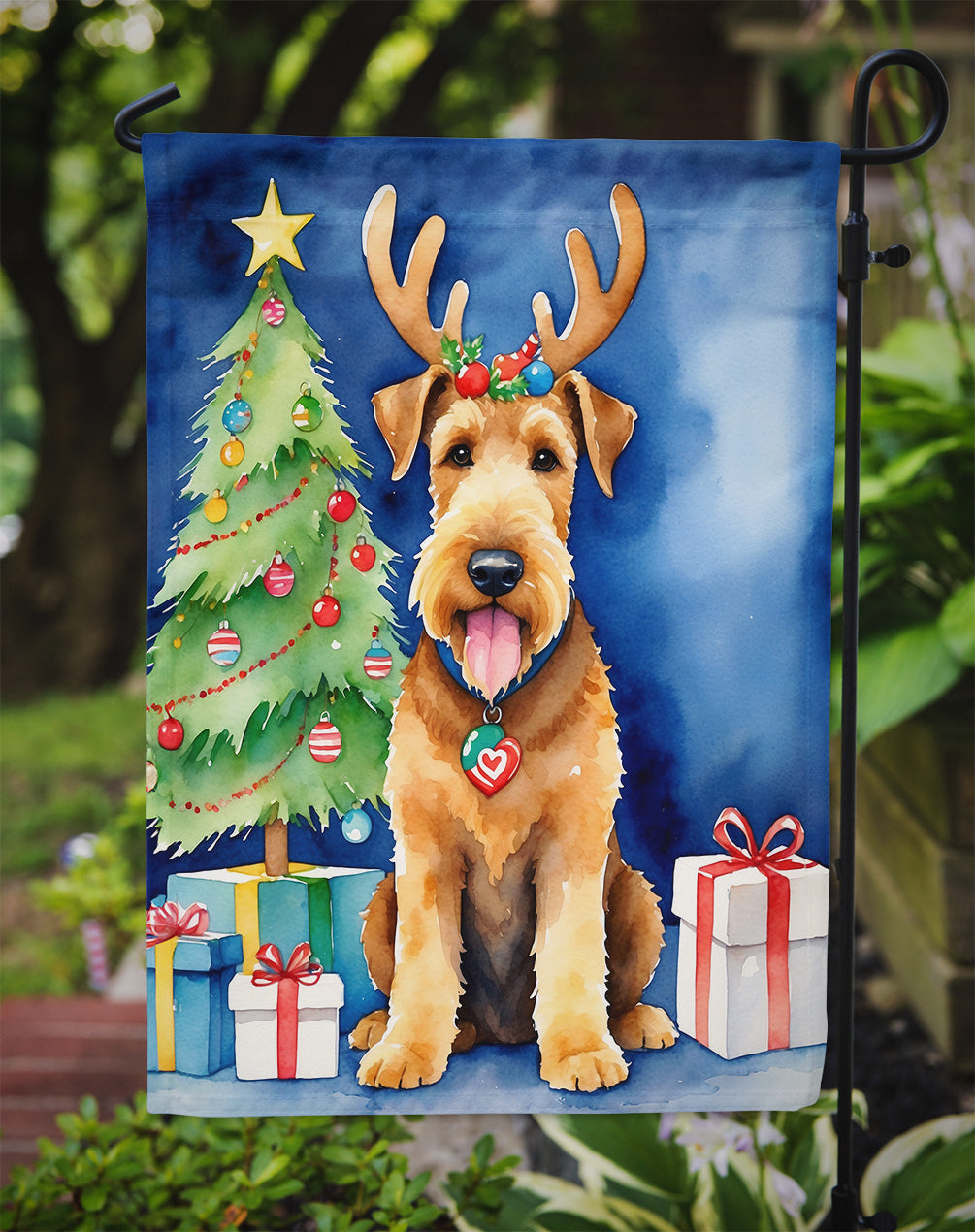 Airedale Terrier Christmas Reindeer Garden Flag Mailbox Decorative Yard Banner Outside Patio Artwork for Flower Beds, Garden Size, Multicolor