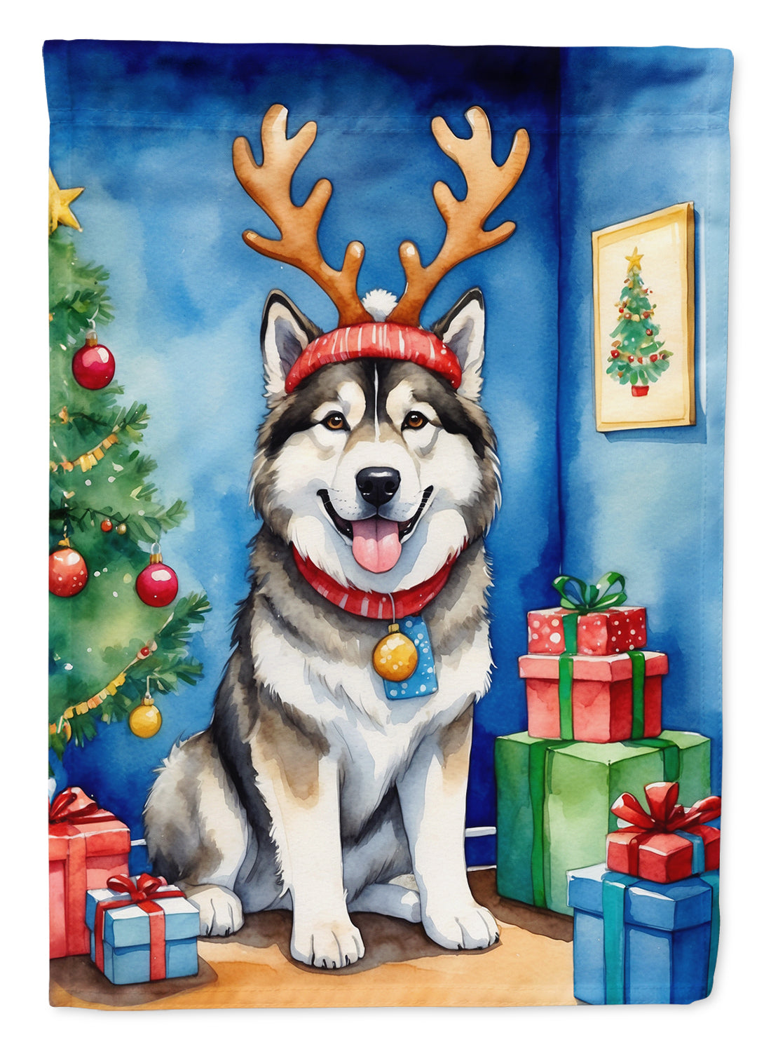 Alaskan Malamute Christmas Reindeer Garden Flag Mailbox Decorative Yard Banner Outside Patio Artwork for Flower Beds, Garden Size, Multicolor