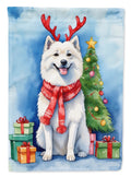 American Eskimo Christmas Reindeer House Flag 28x40 Porch Sleeve Pole Decorative Outside Yard Banner Artwork Wall Hanging, Polyester