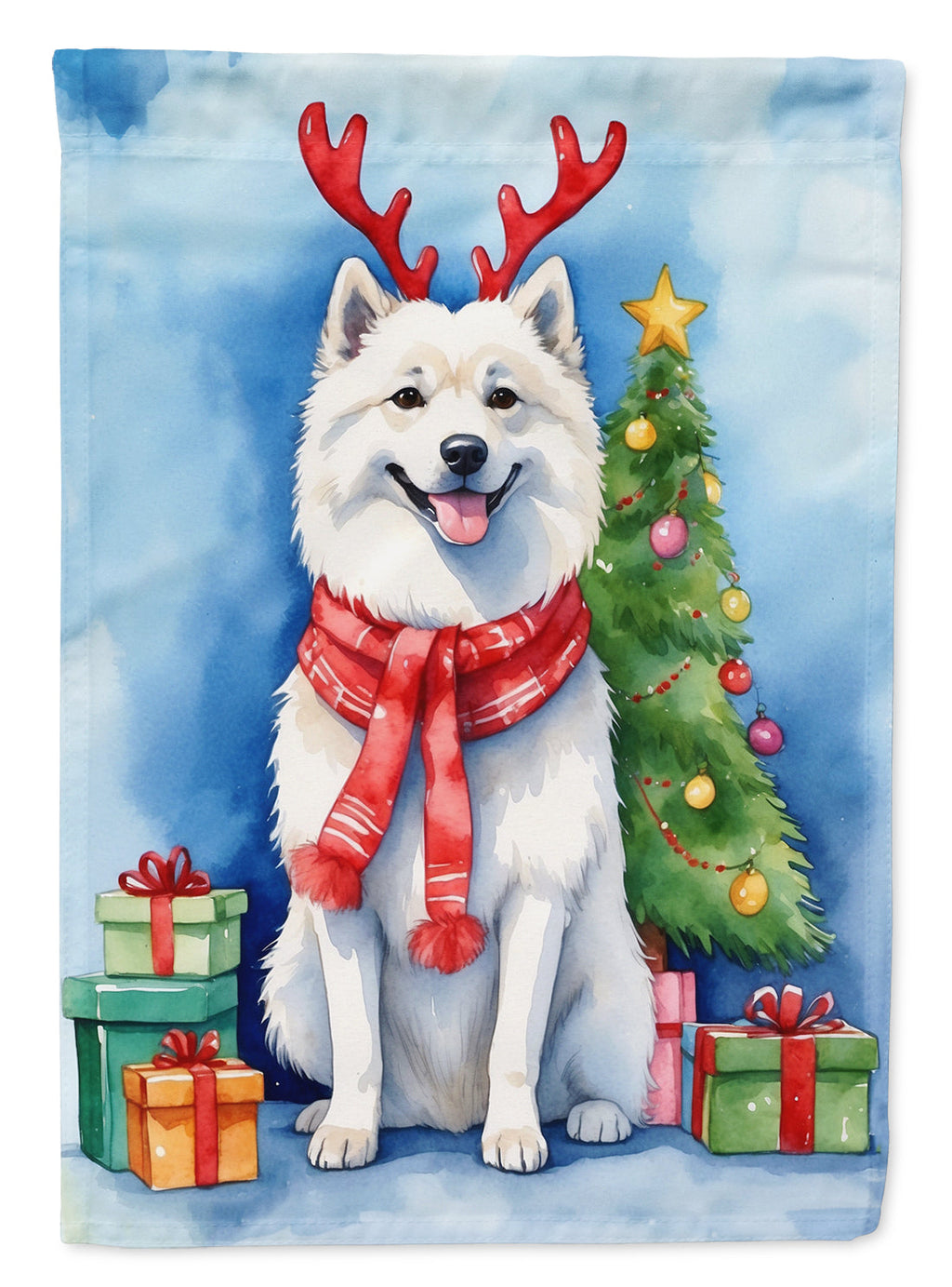 American Eskimo Christmas Reindeer Garden Flag Mailbox Decorative Yard Banner Outside Patio Artwork for Flower Beds, Garden Size, Multicolor