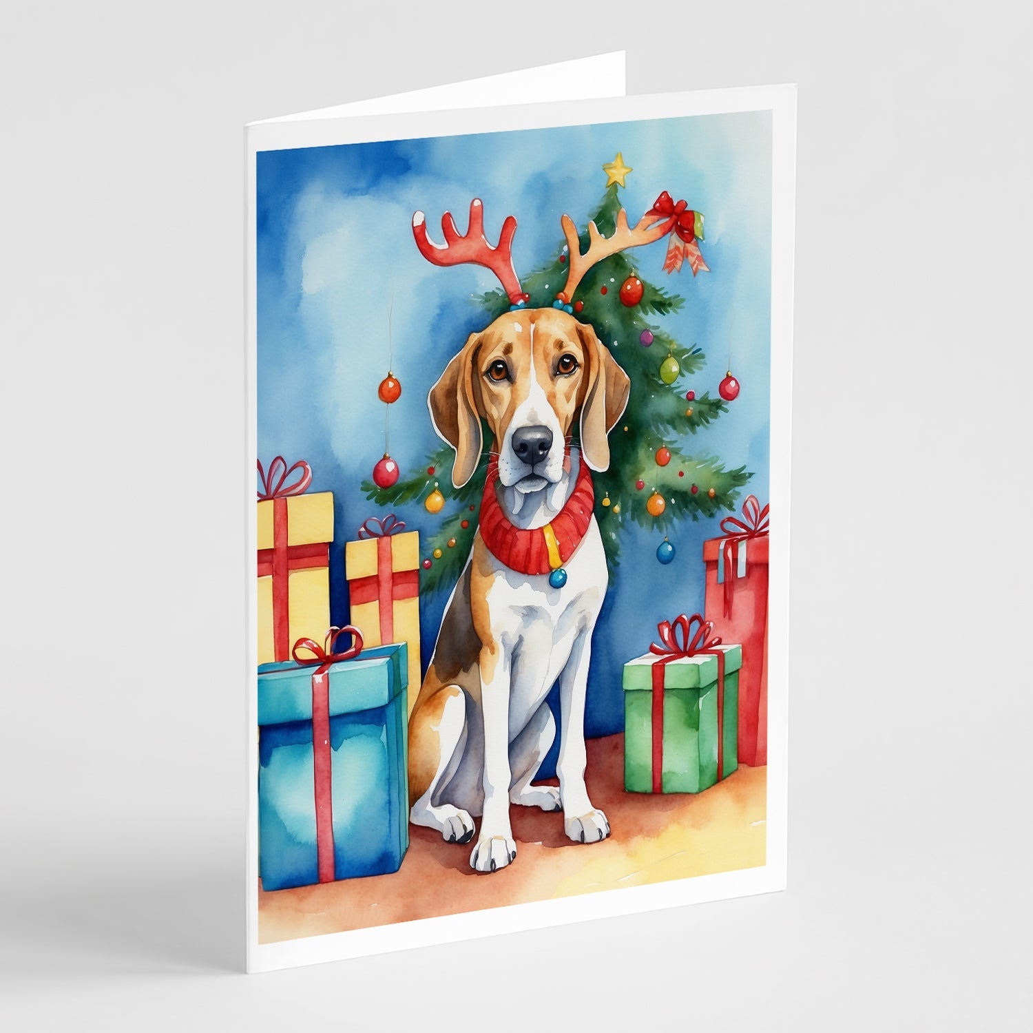 American Foxhound Christmas Reindeer Greeting Cards Pack of 8 Blank Cards with Envelopes Whimsical A7 Size 5x7