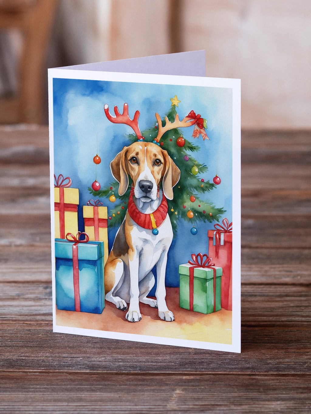 American Foxhound Christmas Reindeer Greeting Cards Pack of 8 Blank Cards with Envelopes Whimsical A7 Size 5x7