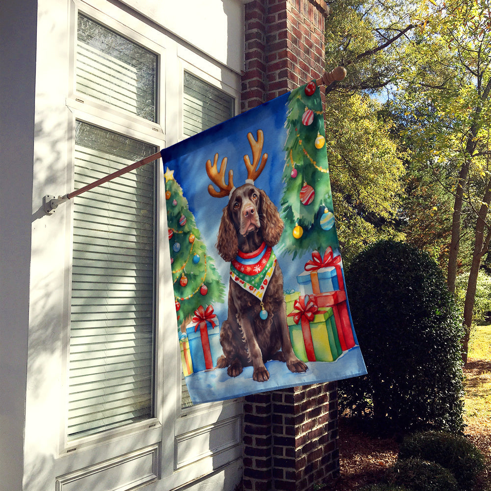 American Water Spaniel Christmas Reindeer House Flag 28x40 Porch Sleeve Pole Decorative Outside Yard Banner Artwork Wall Hanging, Polyester